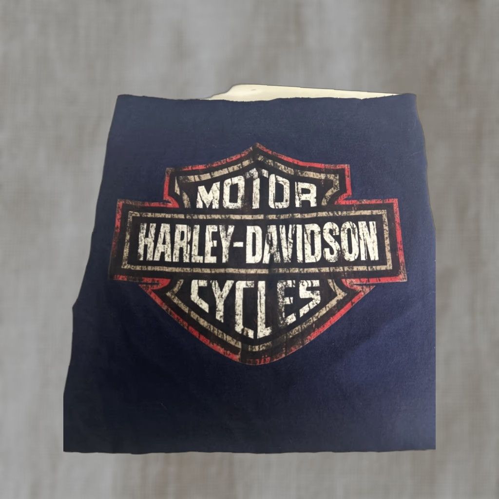 Harley-Davidson T-Shirt Cutout Navy Blue Red 13x13 Mens One Size Regular Motorcycle Logo Shirt