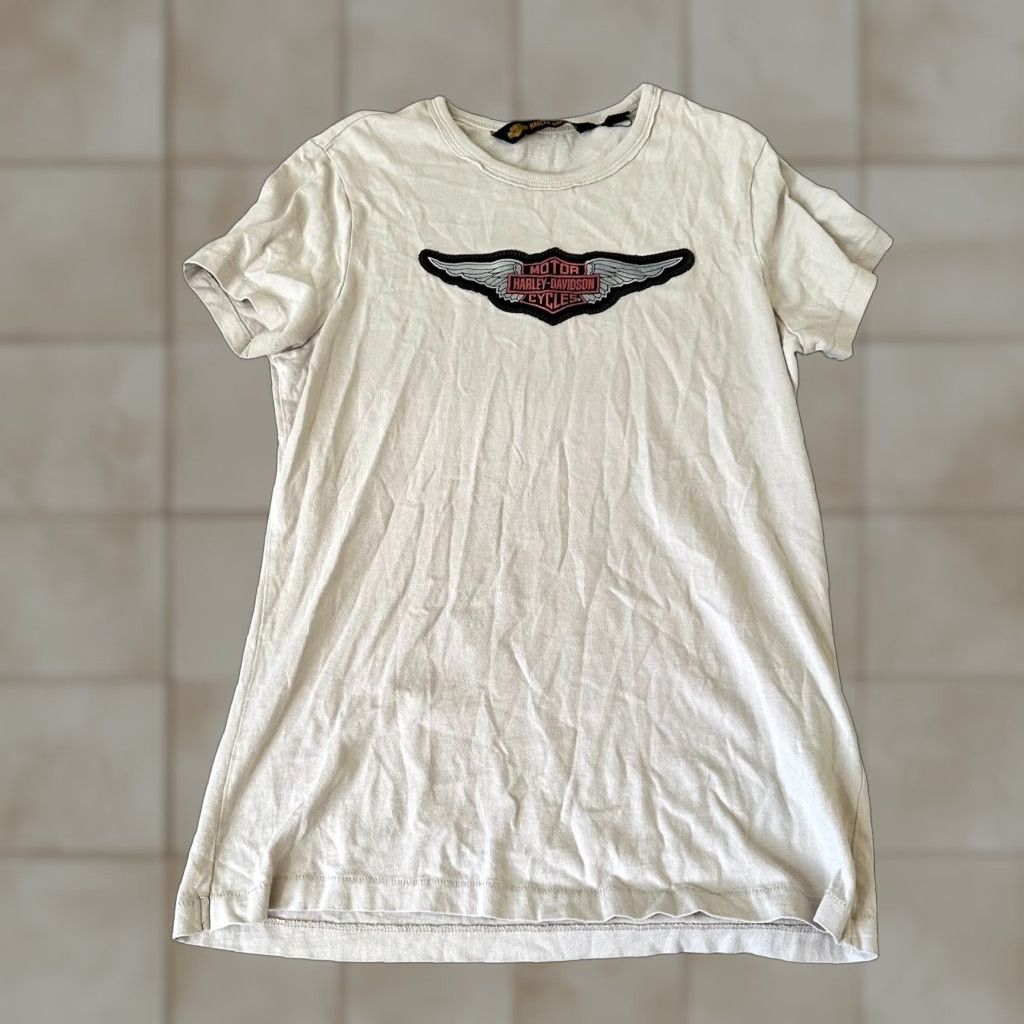 Harley Davidson VINTAGE Harley Davidson Shirt Womens Small Beige Brown Logo Motorcycle Biker Ladies Size S / US 4 / IT 40 - 1 Thumbnail