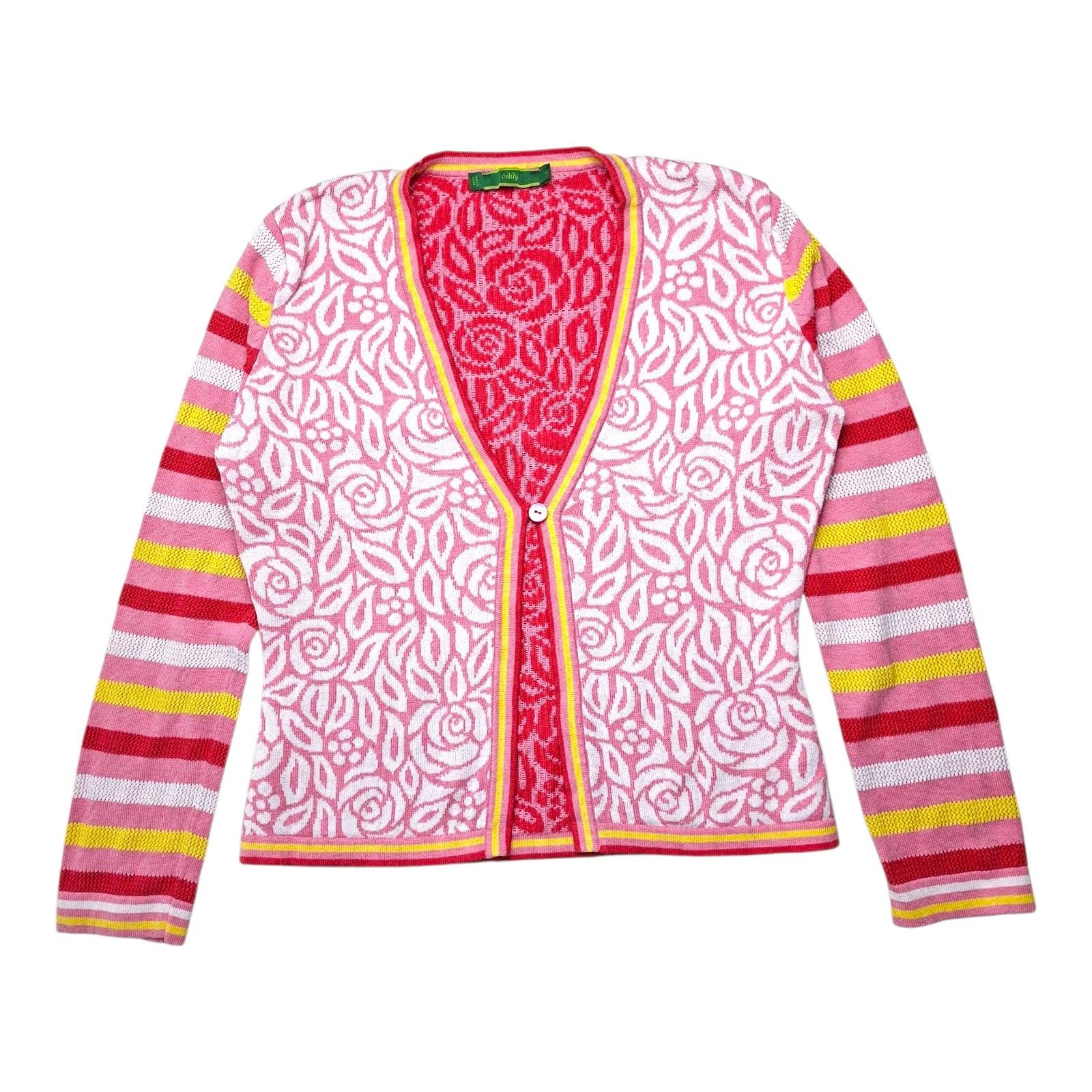 Oilily Oilily Floral Knit Cardigan Size L Pink Rose Stripe Size L / US 10 / IT 46 - 1 Thumbnail