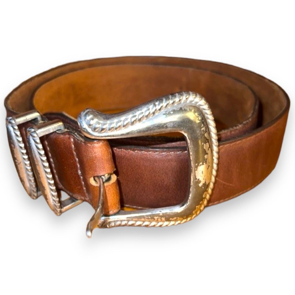 Brighton Brown Brighton Vintage Sterling Silver Leather Belt Size 33 Size ONE SIZE - 1 Thumbnail