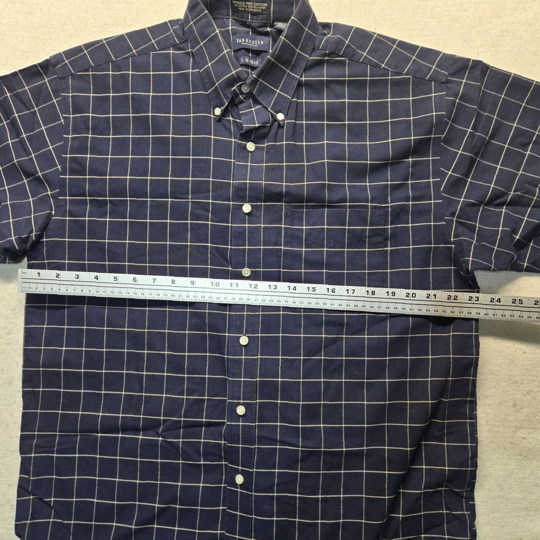 Van Heusen Van Heusen Shirt Dress Shirt Men 16.5 Blue Long Sleeve Button Up Regular Fit Size 46R - 4 Thumbnail