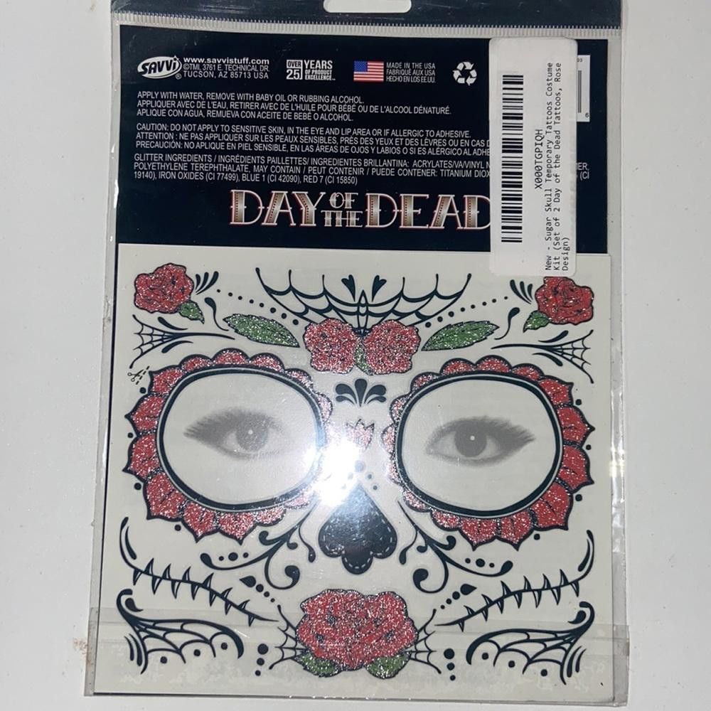 Designer NWT Day Of The Dead Glitter Skull Face Tattoos Bundle Size ONE SIZE - 2 Thumbnail