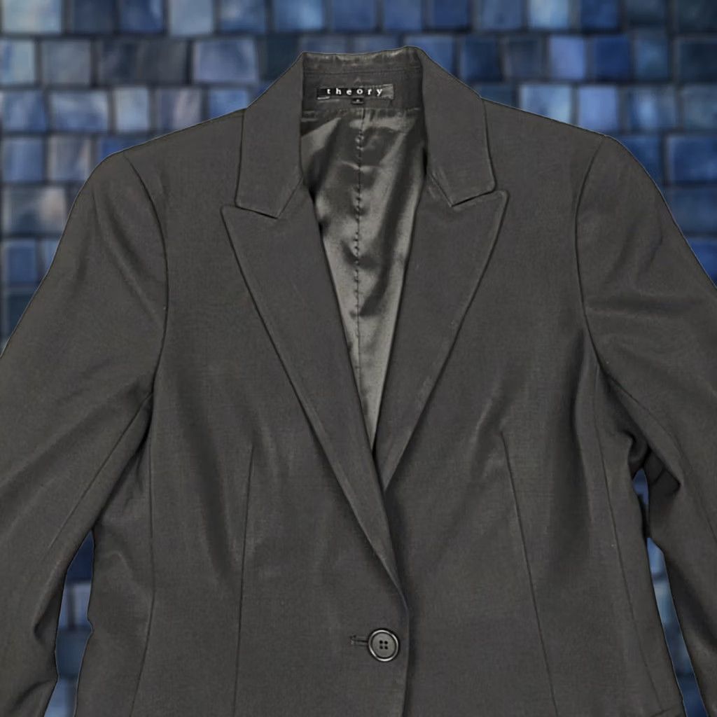 Theory Theory Blazer Womens 2 Black Wool One Button Lined Tailored Jacket Workwear Shirt Dress? Size XS / US 0-2 / IT 36-38 - 1 Thumbnail