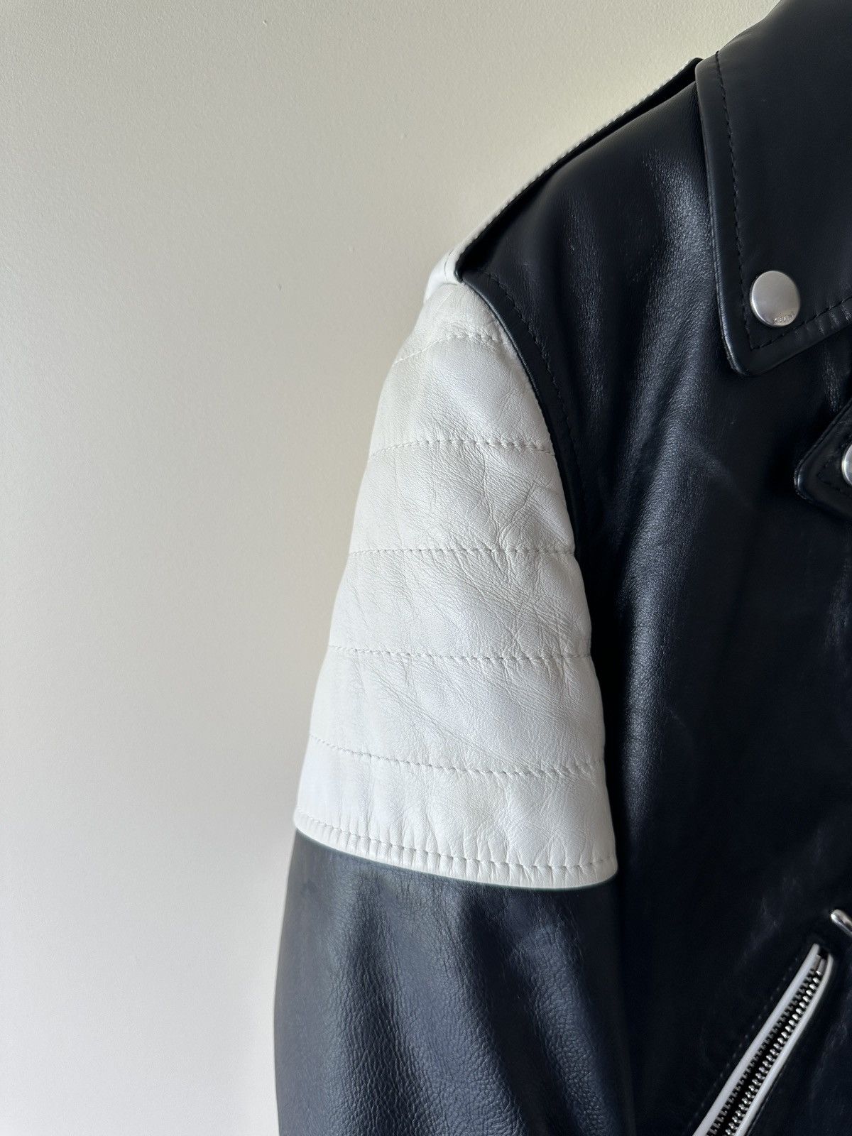 Celine × Hedi Slimane Biker Motorcycle Jacket Two Tone Leather FW19 Size US M / EU 48-50 / 2 - 8 Thumbnail