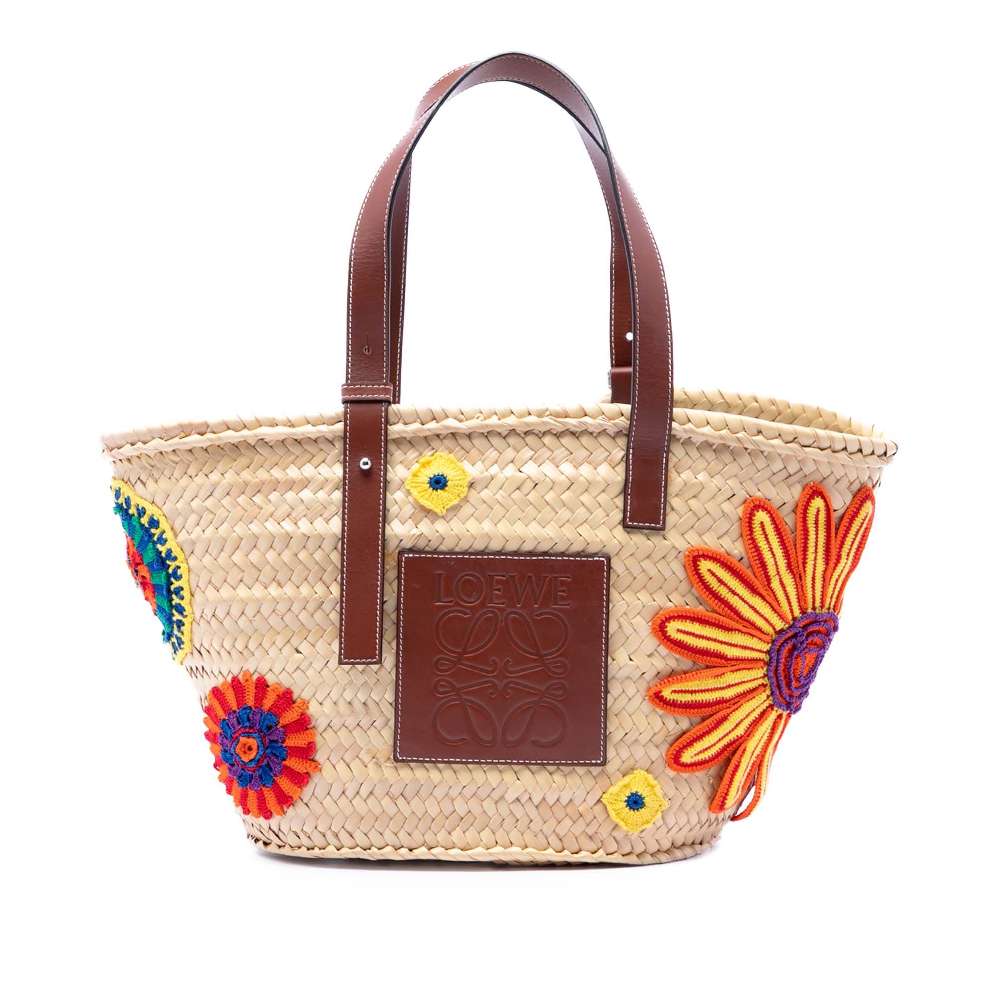 Loewe Floral Embroidered Raffia Basket Tote Size ONE SIZE - 1 Thumbnail