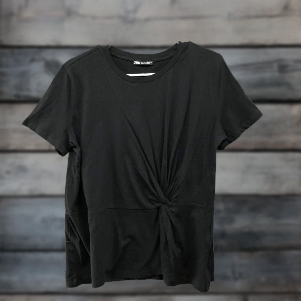 Zara Womens Cotton Crewneck Twist Front Black Zara T Shirt L Extra Large XL Size L / US 10 / IT 46 - 1 Thumbnail