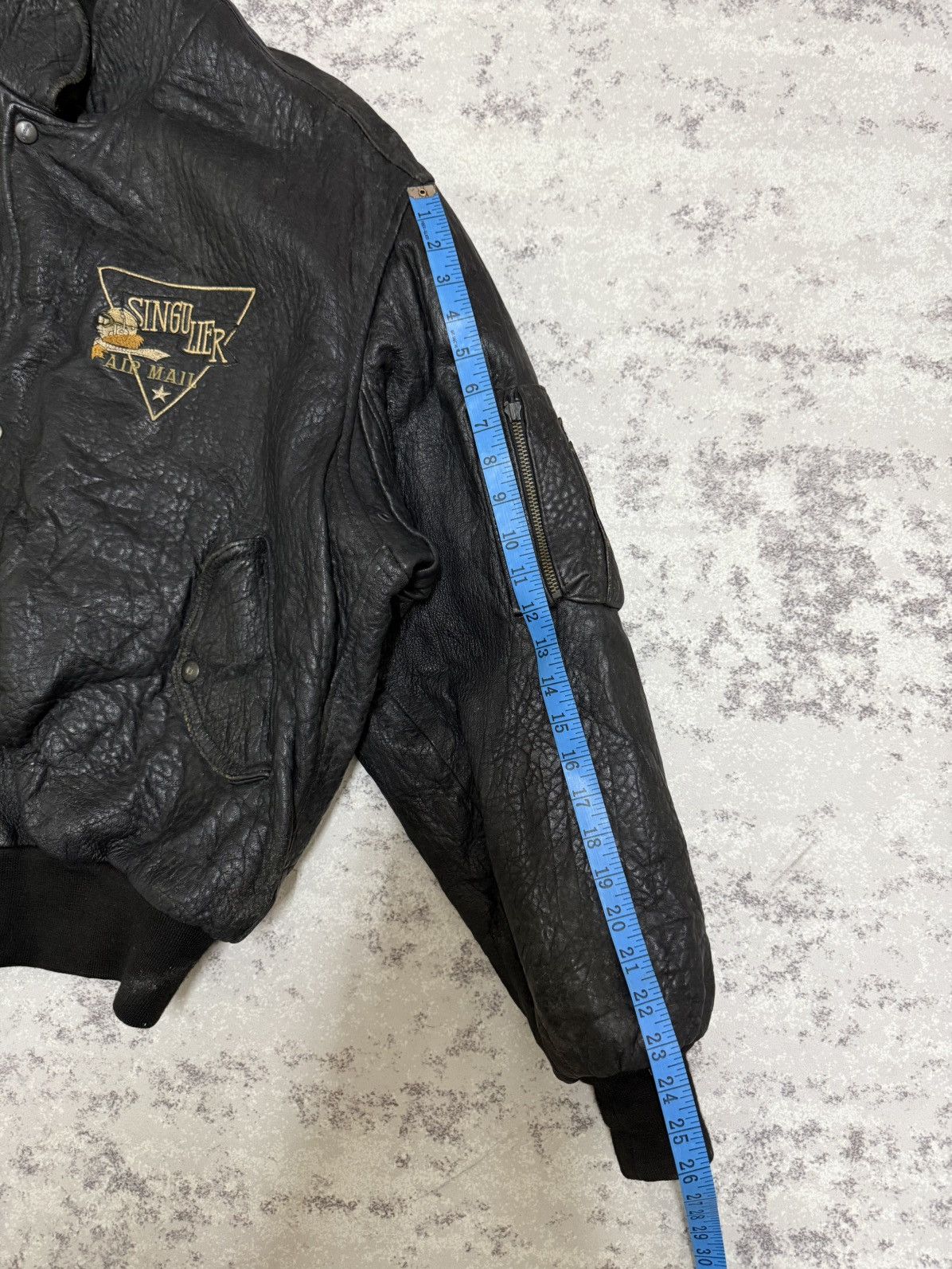 Genuine Leather Vintage 80s SINGULIER AIR MAIL FLIGHT BOMBER JACKET LEATHER Size US XL / EU 56 / 4 - 25 Thumbnail