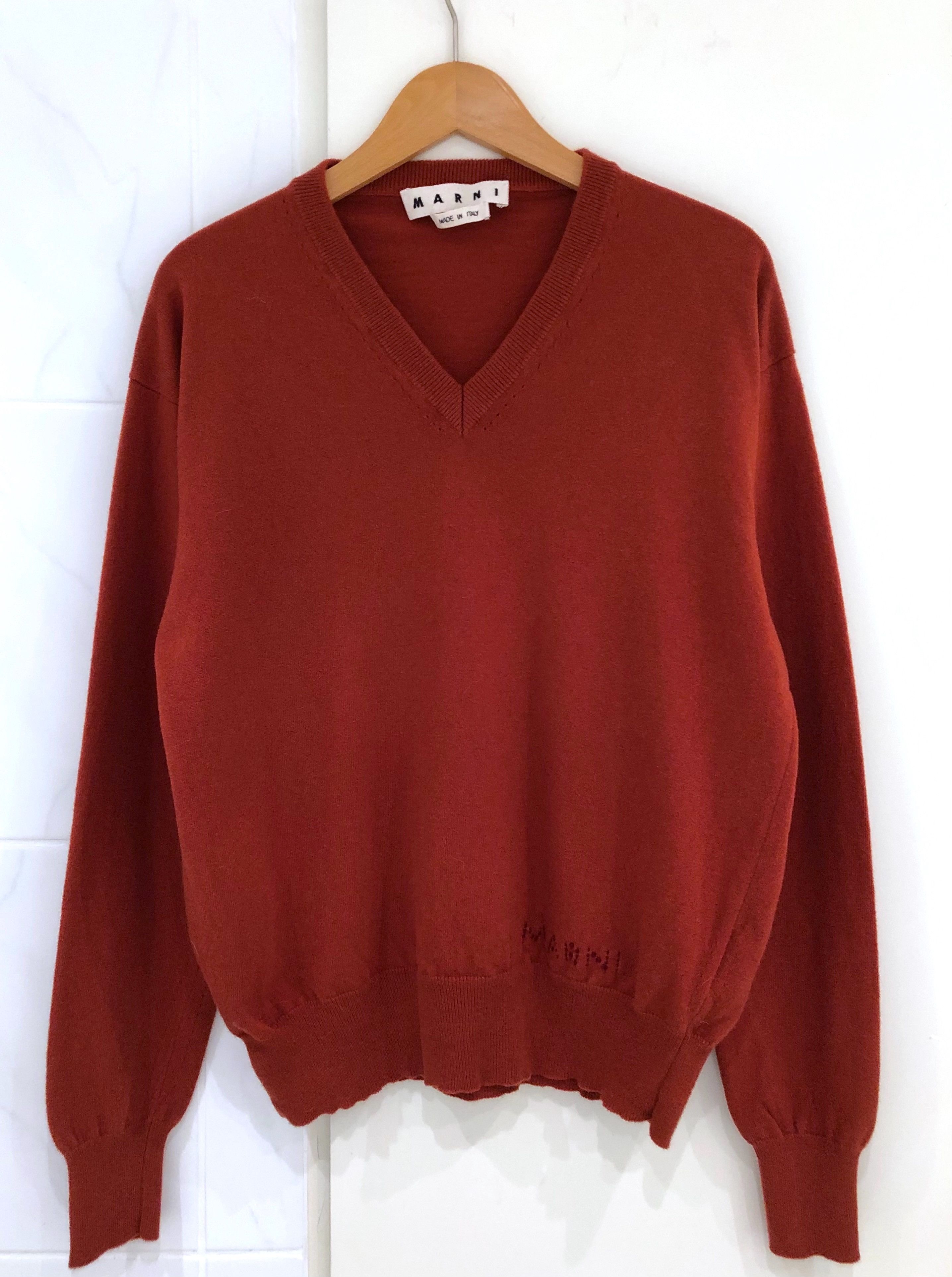 Marni Marni Sweater Red Virgin Wool V-Neck 52 L Size US L / EU 52-54 / 3 - 2 Thumbnail