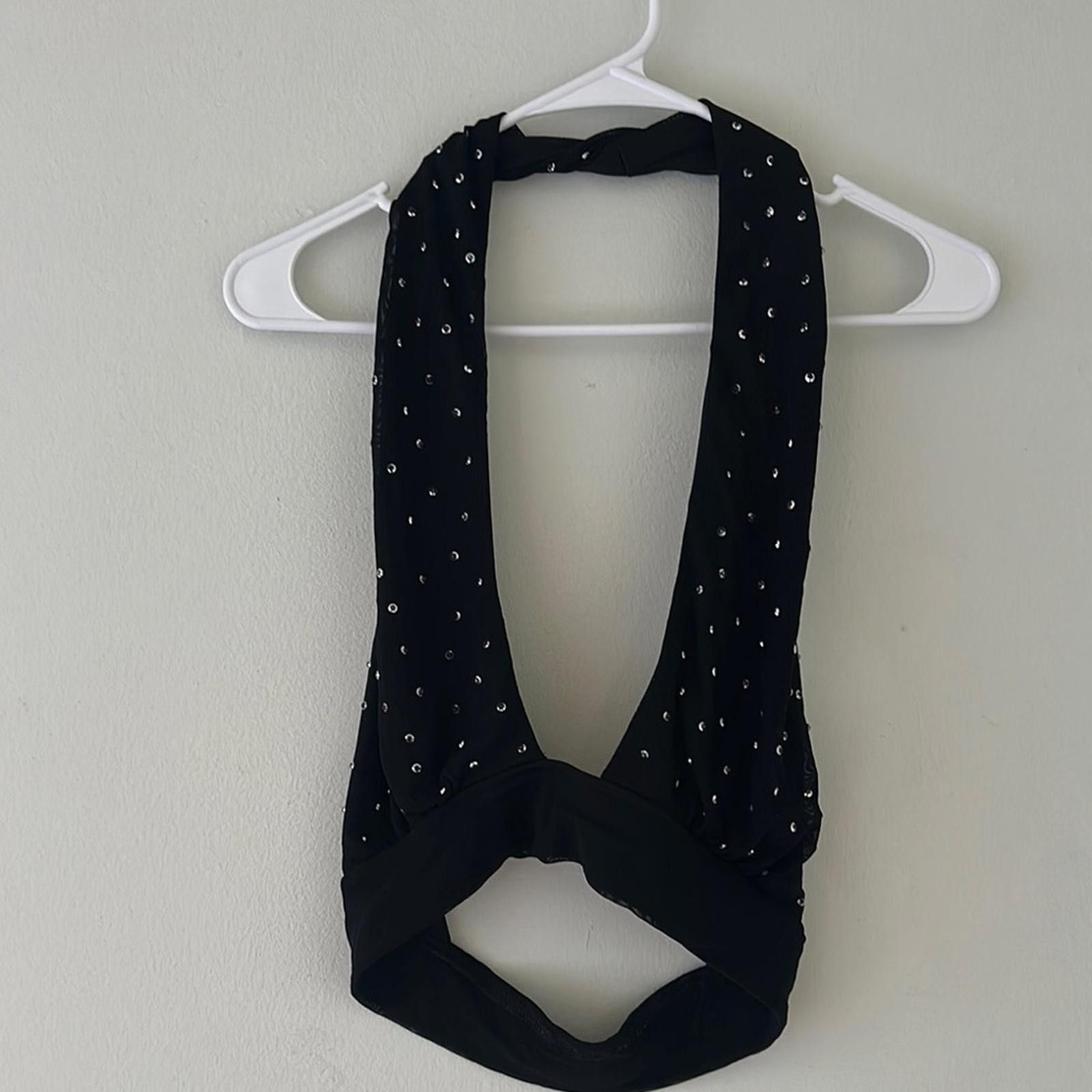 Designer Black Backless Halter Crop with sequins Size M / US 6-8 / IT 42-44 - 1 Thumbnail