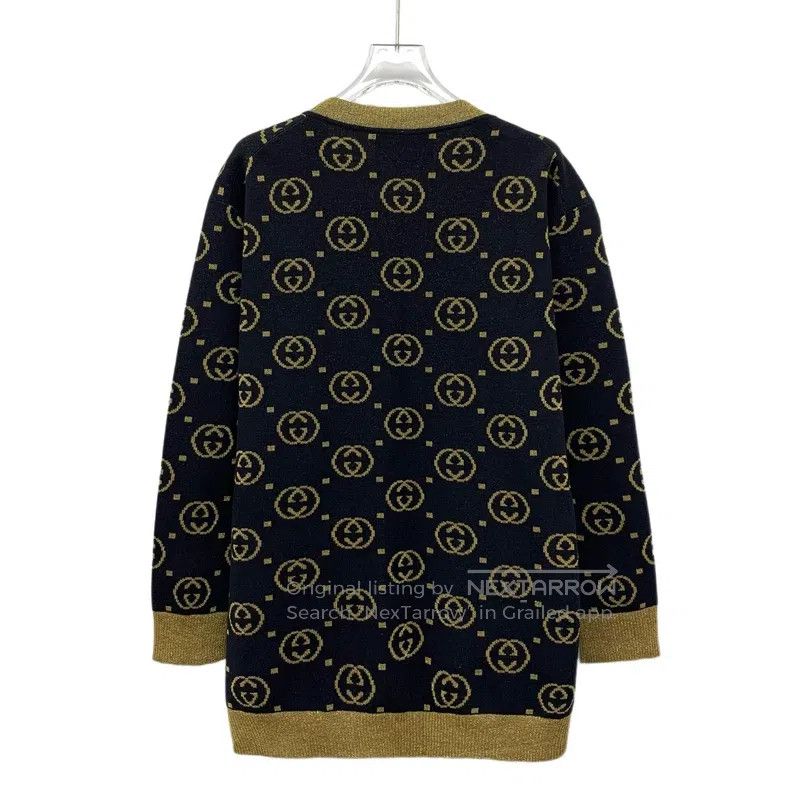 Gucci Gucci Black logo jacquard full printed wool V-neck single- Size XS / US 0-2 / IT 36-38 - 2 Thumbnail