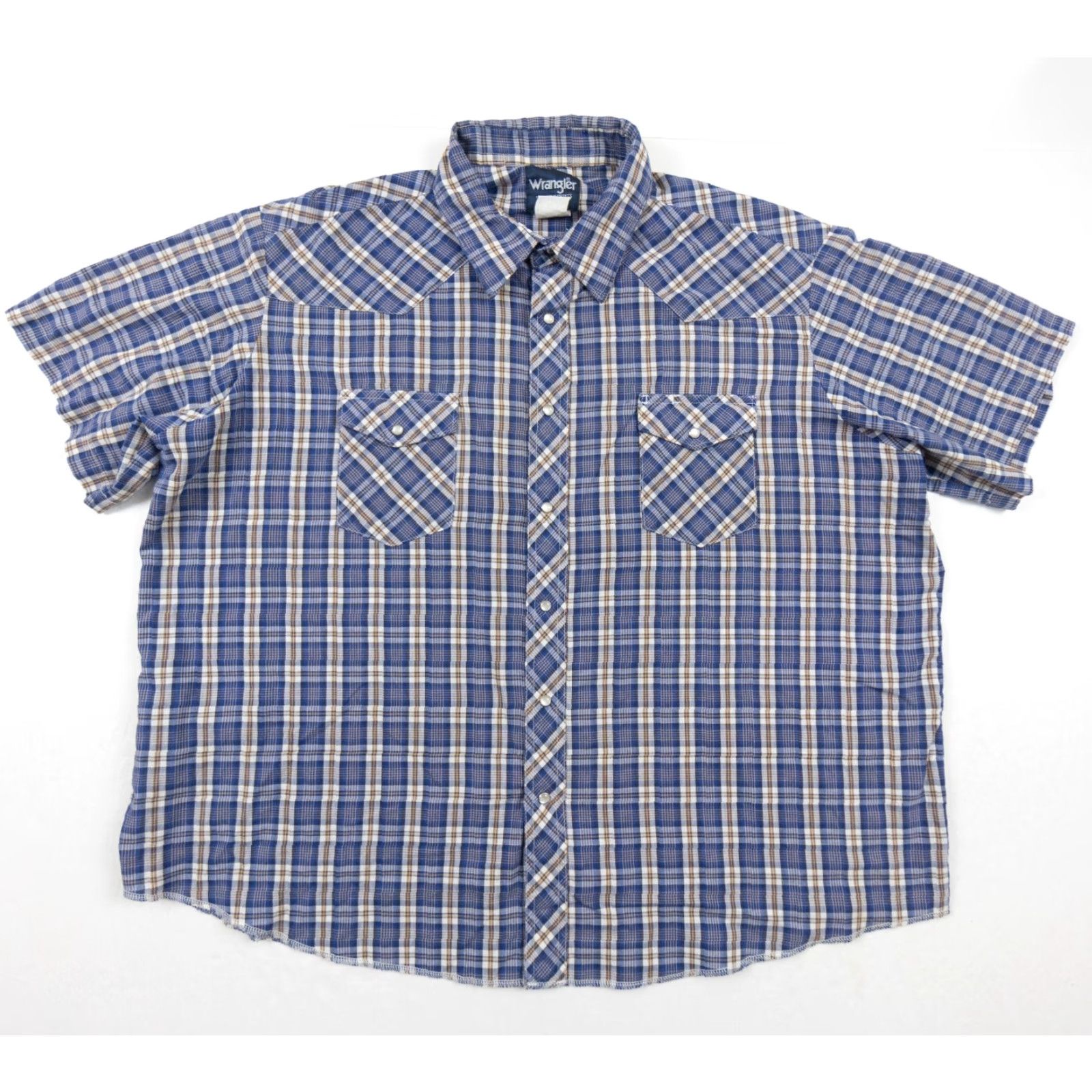 Wrangler VINTAGE Wrangler Shirt Mens Big 2X Blue Plaid Pearl Snap Button-Down Western Size US XXL / EU 58 / 5 - 2 Thumbnail