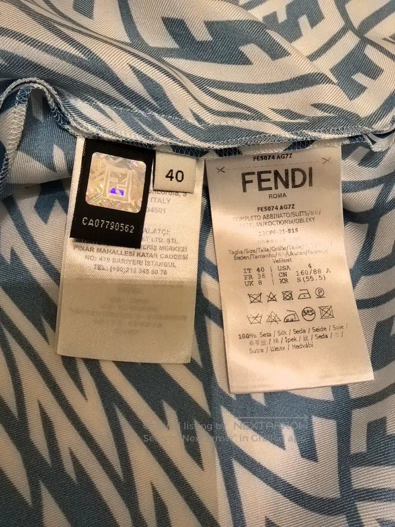 Fendi Fendi Blue and White Geometric Print Short Sleeve Shirt + Size XS / US 0-2 / IT 36-38 - 3 Thumbnail