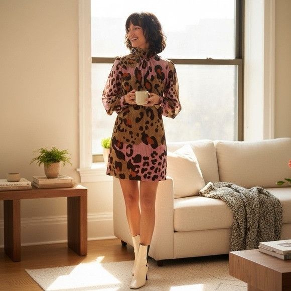 Anthropologie Anthropologie Eleanor Velvet Pink and Brown Animal Print Shi Size S / US 4 / IT 40 - 5 Thumbnail