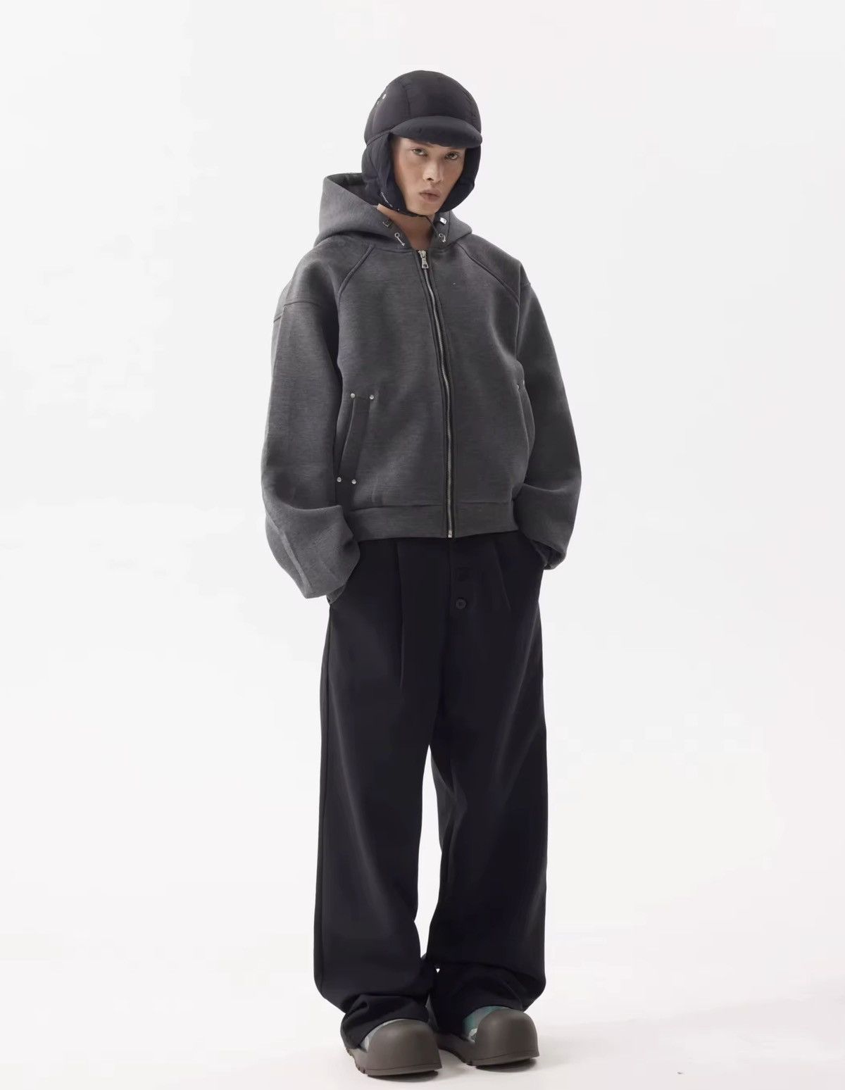 Designer Streetwear Design Deconstructed Loose Dark Gray Zip Hoodie Size US XL / EU 56 / 4 - 8 Thumbnail