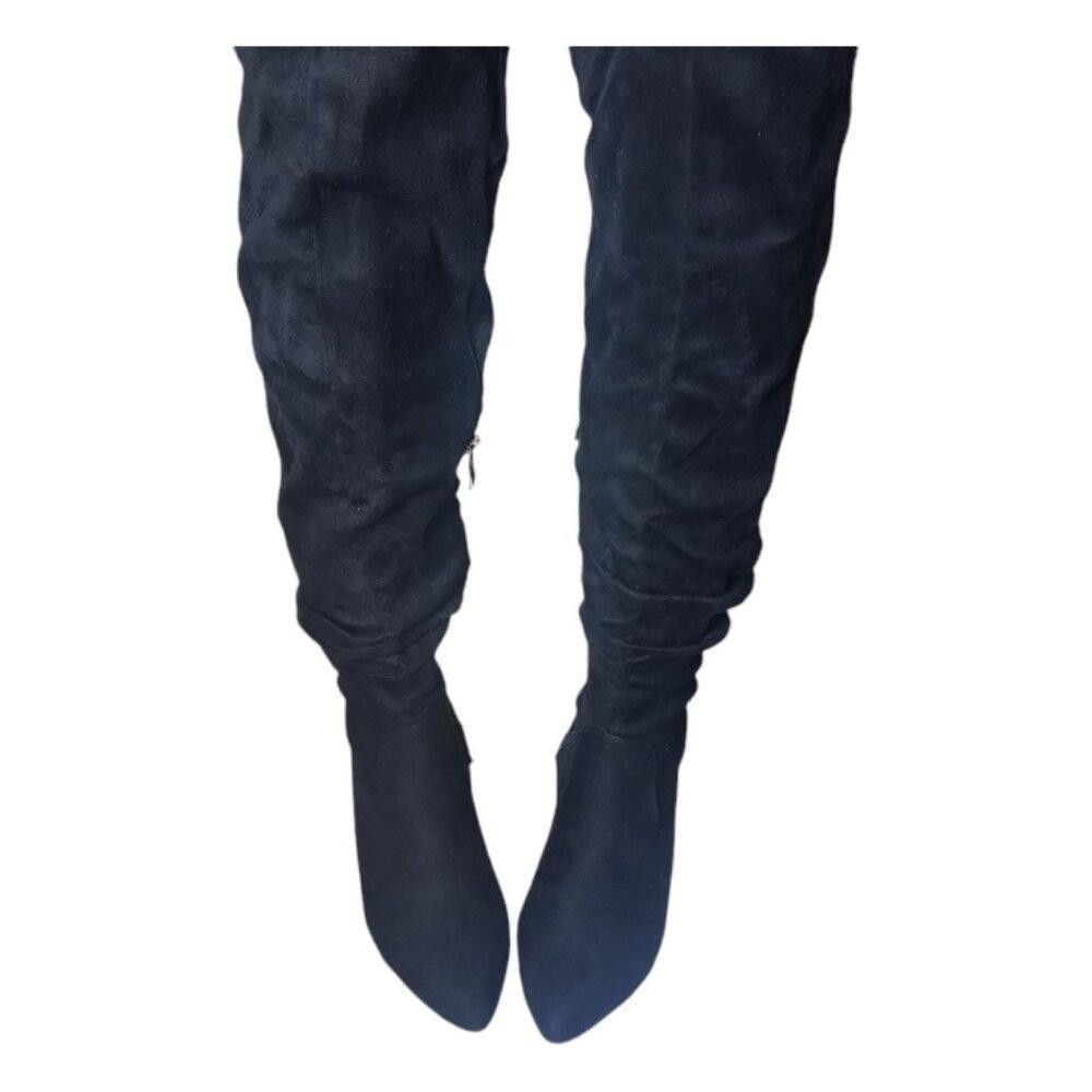 Designer Detogni Black Faux Suede Thigh High Boots Size 8 Size US 8 / IT 38 - 9 Thumbnail