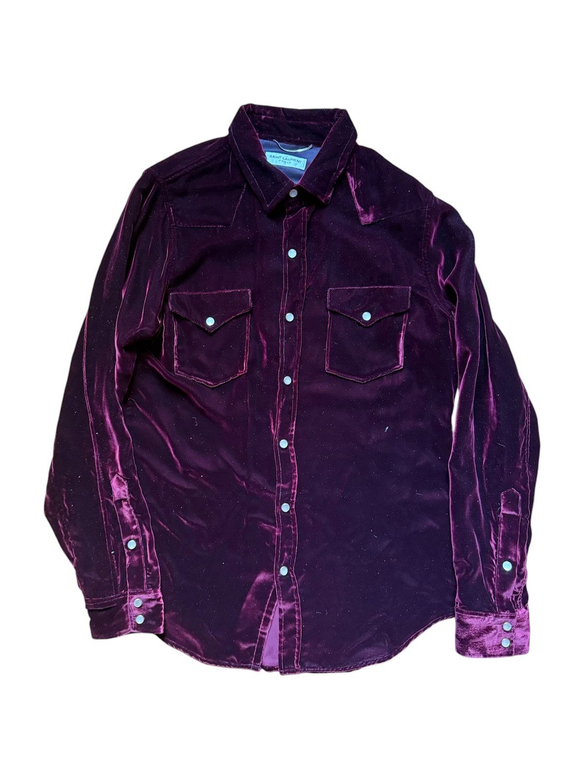 Saint Laurent Paris S/S20 Velvet Gradient Deep Maroon Pearl Shirt *Sample* Size US M / EU 48-50 / 2 - 1 Thumbnail