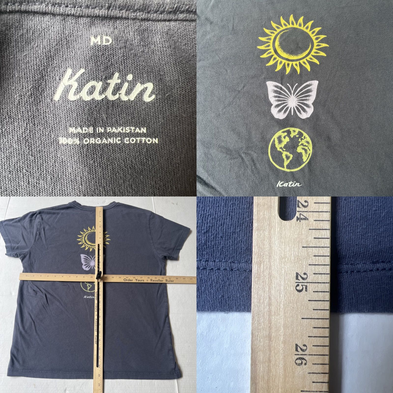 Katin Katin Shirt Women’s Medium Blue Surfer Surf Sun Butterfly Earth Logo Crew Neck Short Sleeve 100% Cotton Size M / US 6-8 / IT 42-44 - 8 Thumbnail
