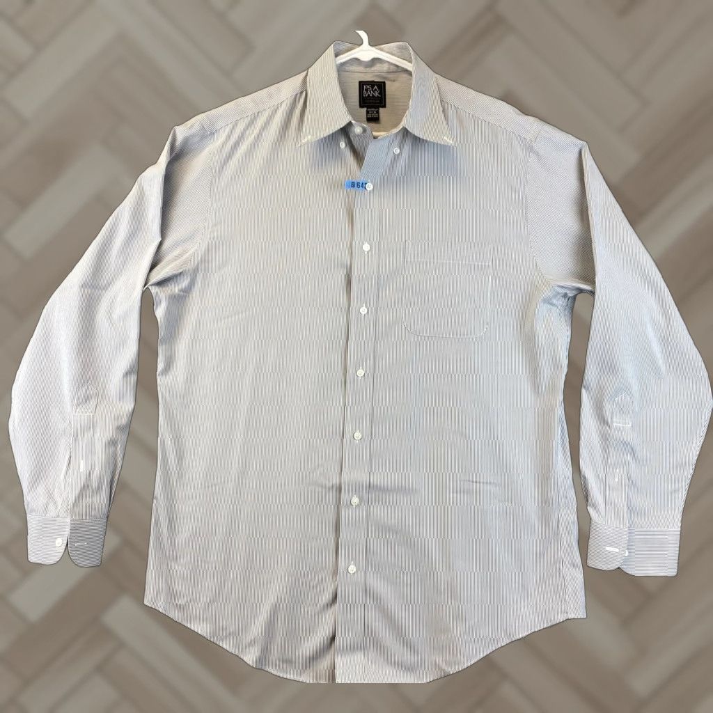 Jos. A. Bank Jos. A. Bank Men's Tailored Fit Gray Button-Up Shirt 16.5 Neck Long Sleeve Business Size US L / EU 52-54 / 3 - 1 Thumbnail