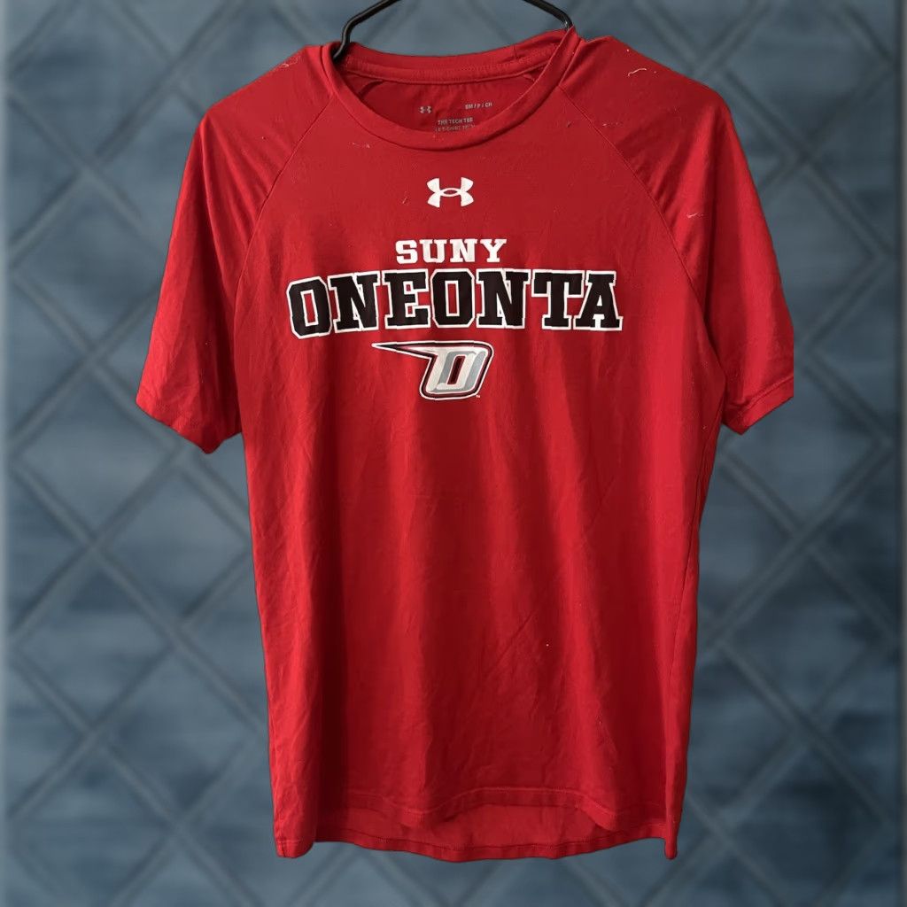 Under Armour Under Armour The Tech Tee Mens Small Red Short Sleeve Crewneck T-Shirt Suny Oneonta Size US 29 - 1 Thumbnail