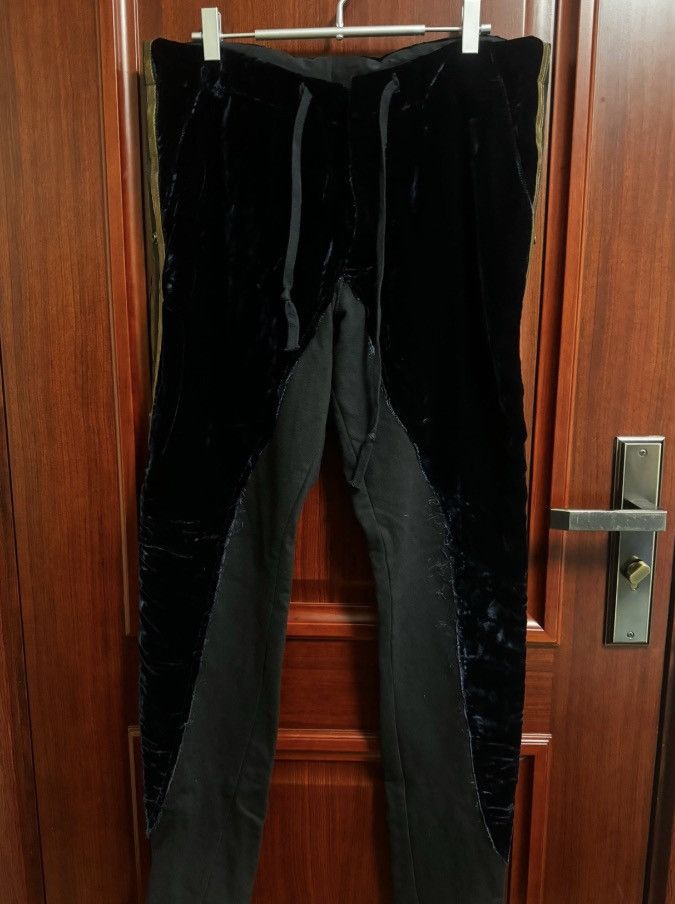 image of Greg Laurent Black And Blue Velvet Patchwork Button Pants, Men's (Size 29)