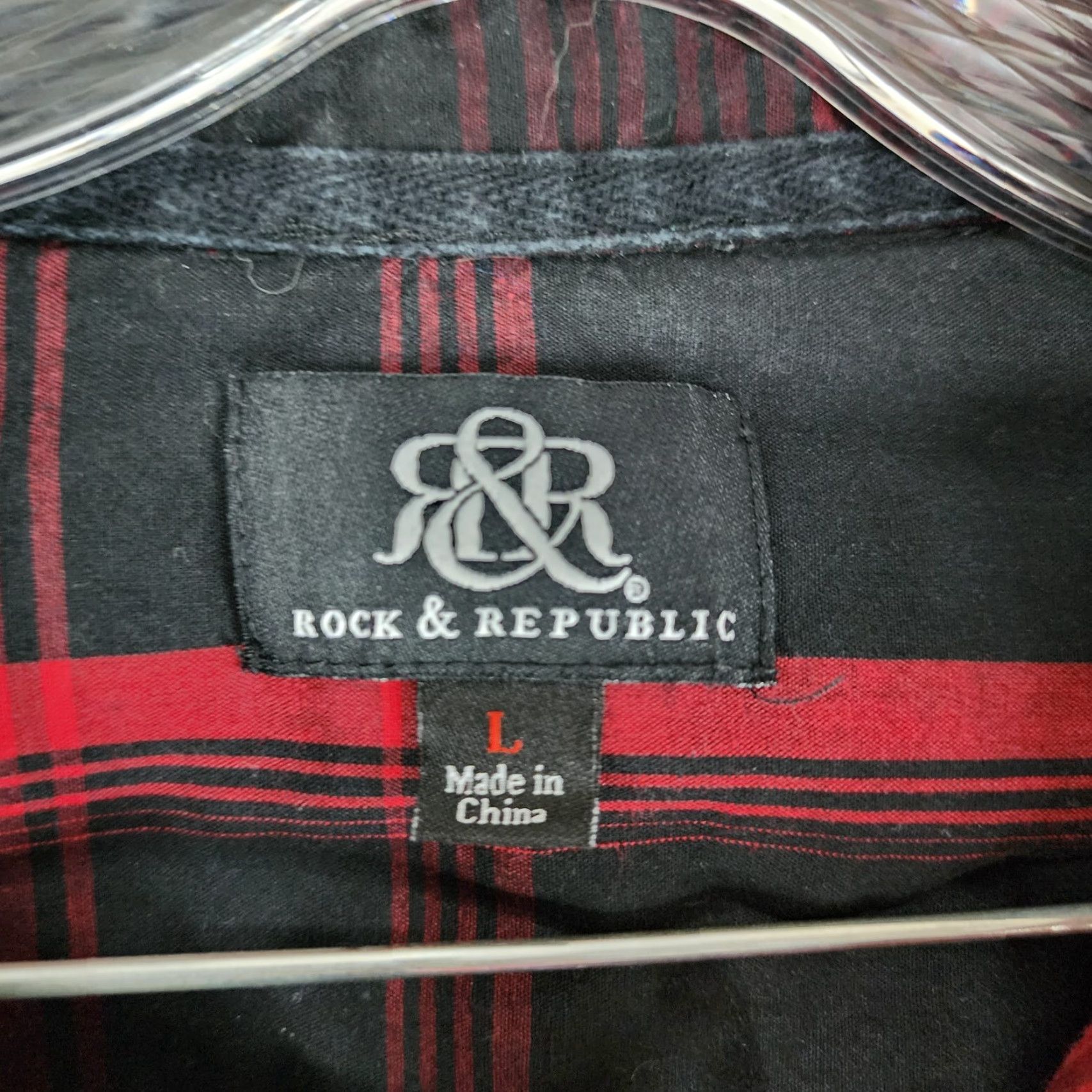 Vintage Rock & Republic Mens Red Black Plaid Long Sleeve Button Up Size L Size US L / EU 52-54 / 3 - 4 Thumbnail