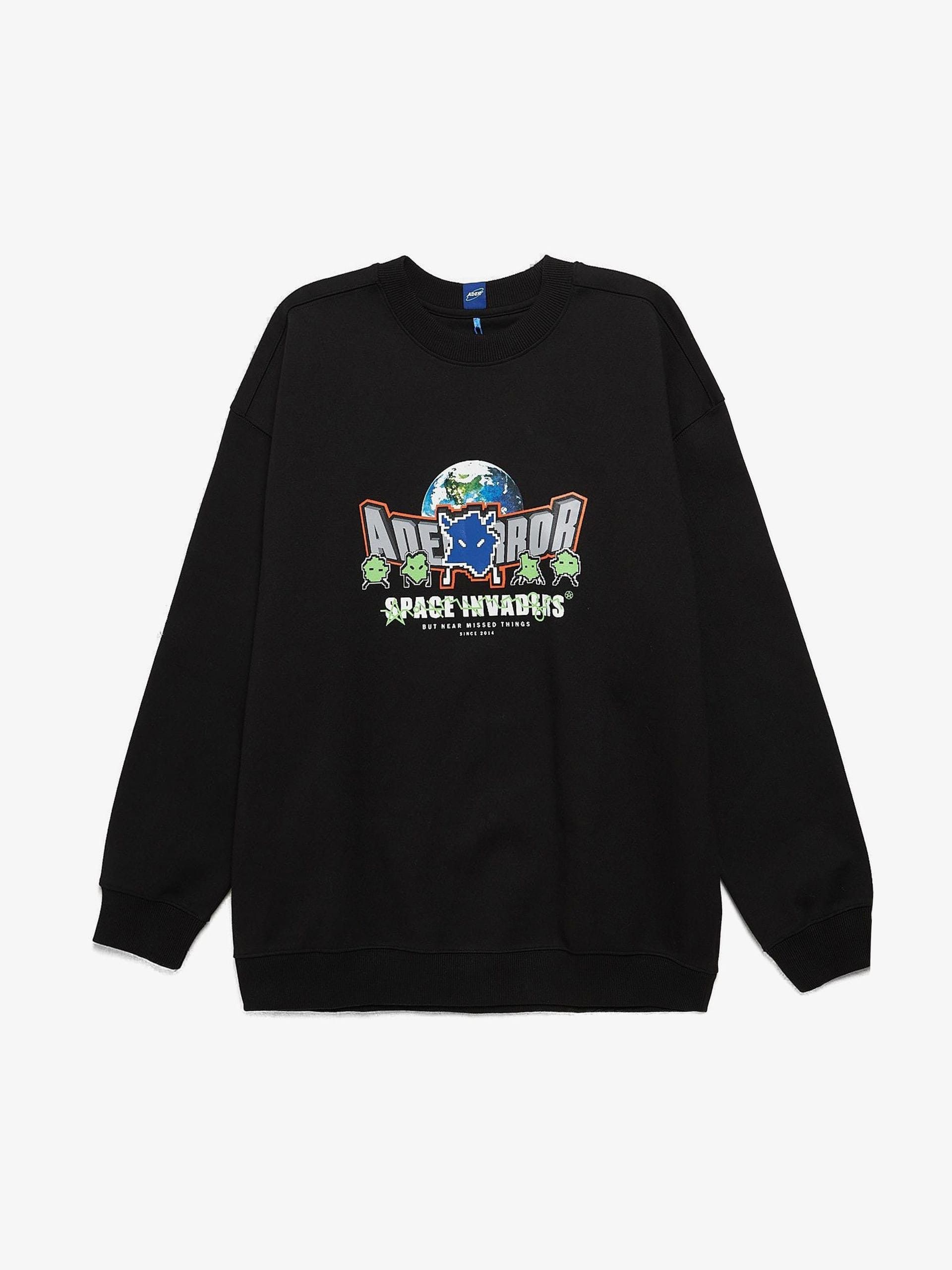 Ader Error Black Space Invaders Logo Printed Sweatshirt | Grailed