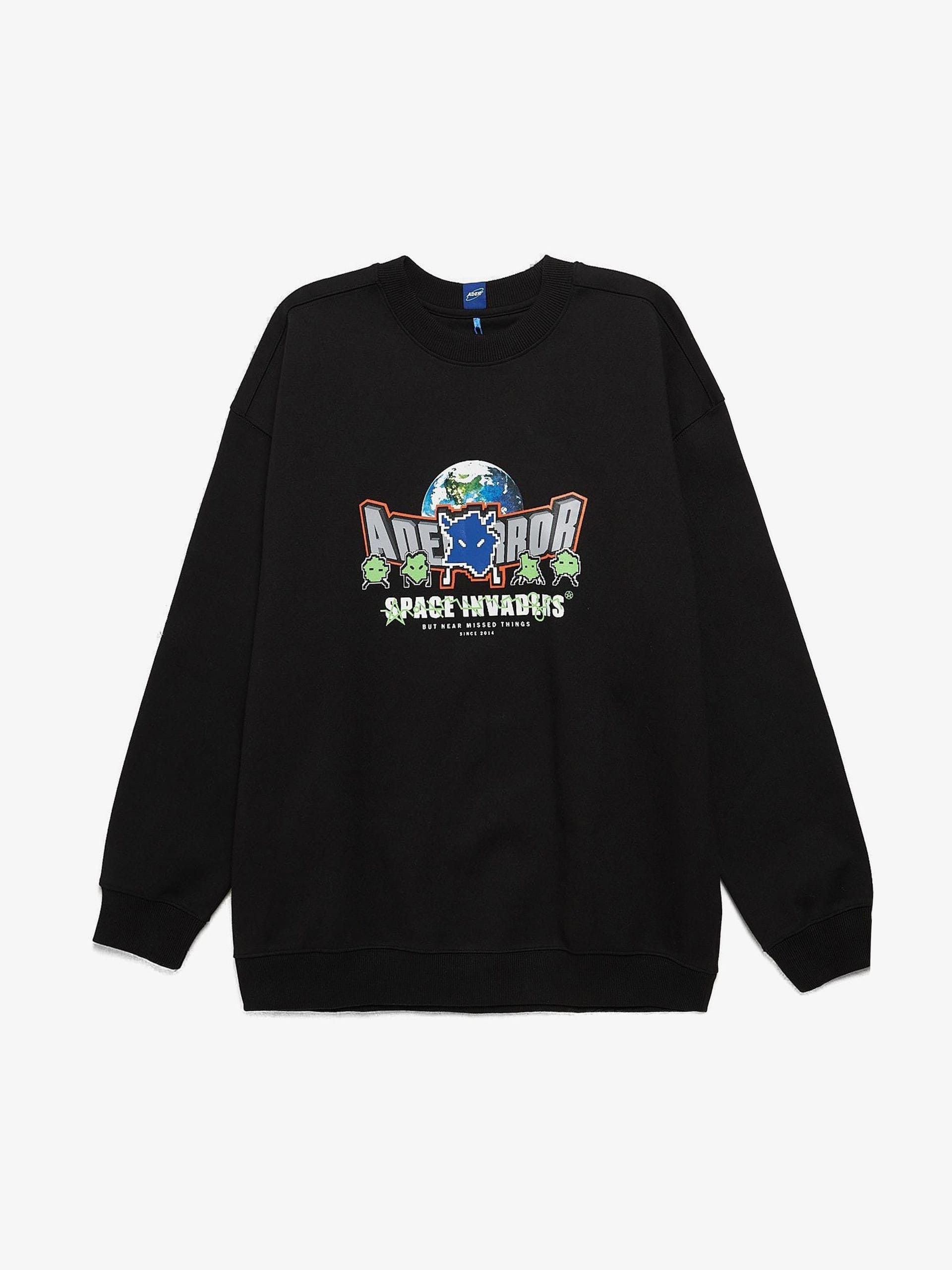 image of Ader Error Black Space Invaders Logo Printed Sweatshirt, Men's (Size XL)