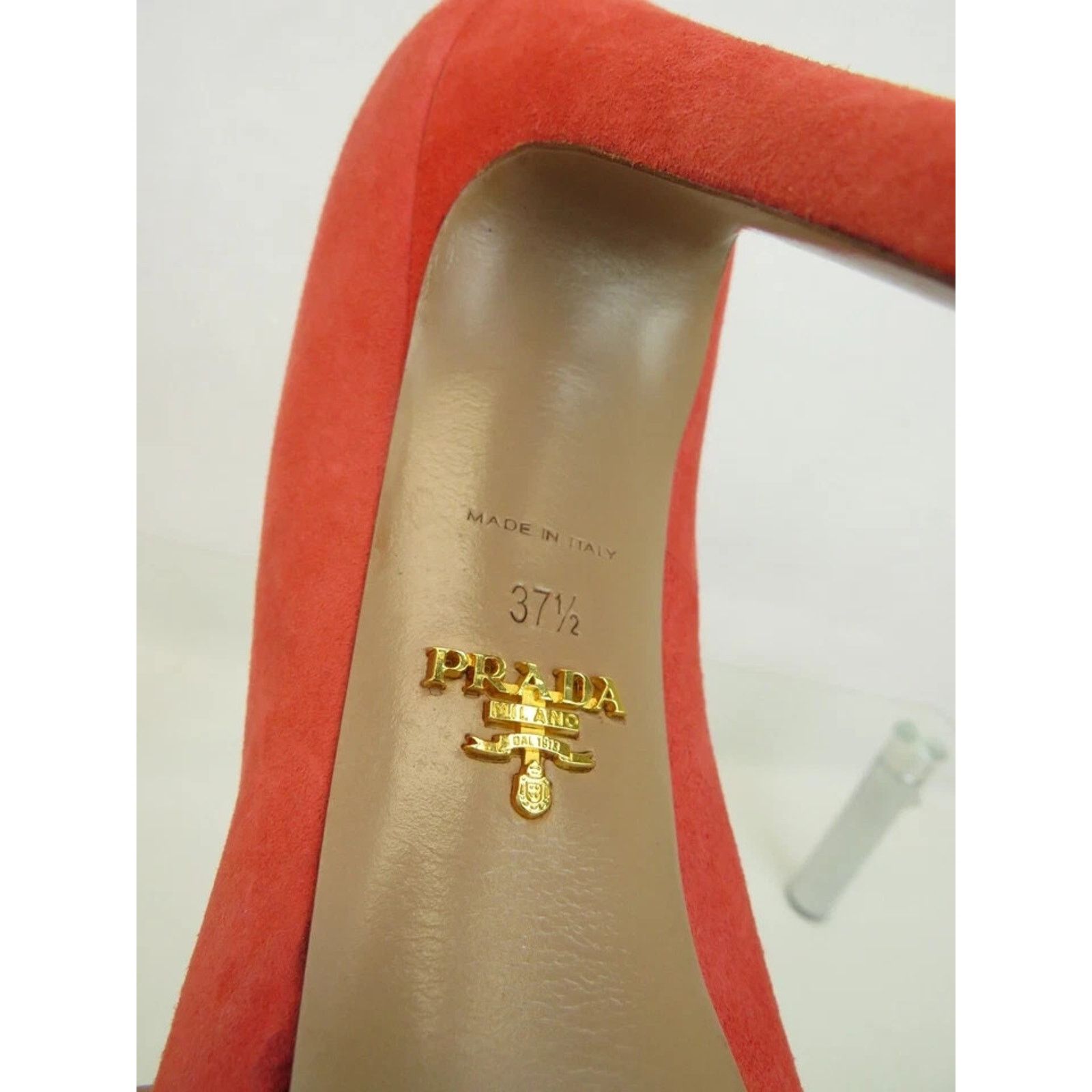 Prada PRADA 1KP150 CORAL SUEDE GOLD LOGO PLATFORM PUMPS 37.5 ITALY Size US 7.5 / IT 37.5 - 10 Thumbnail
