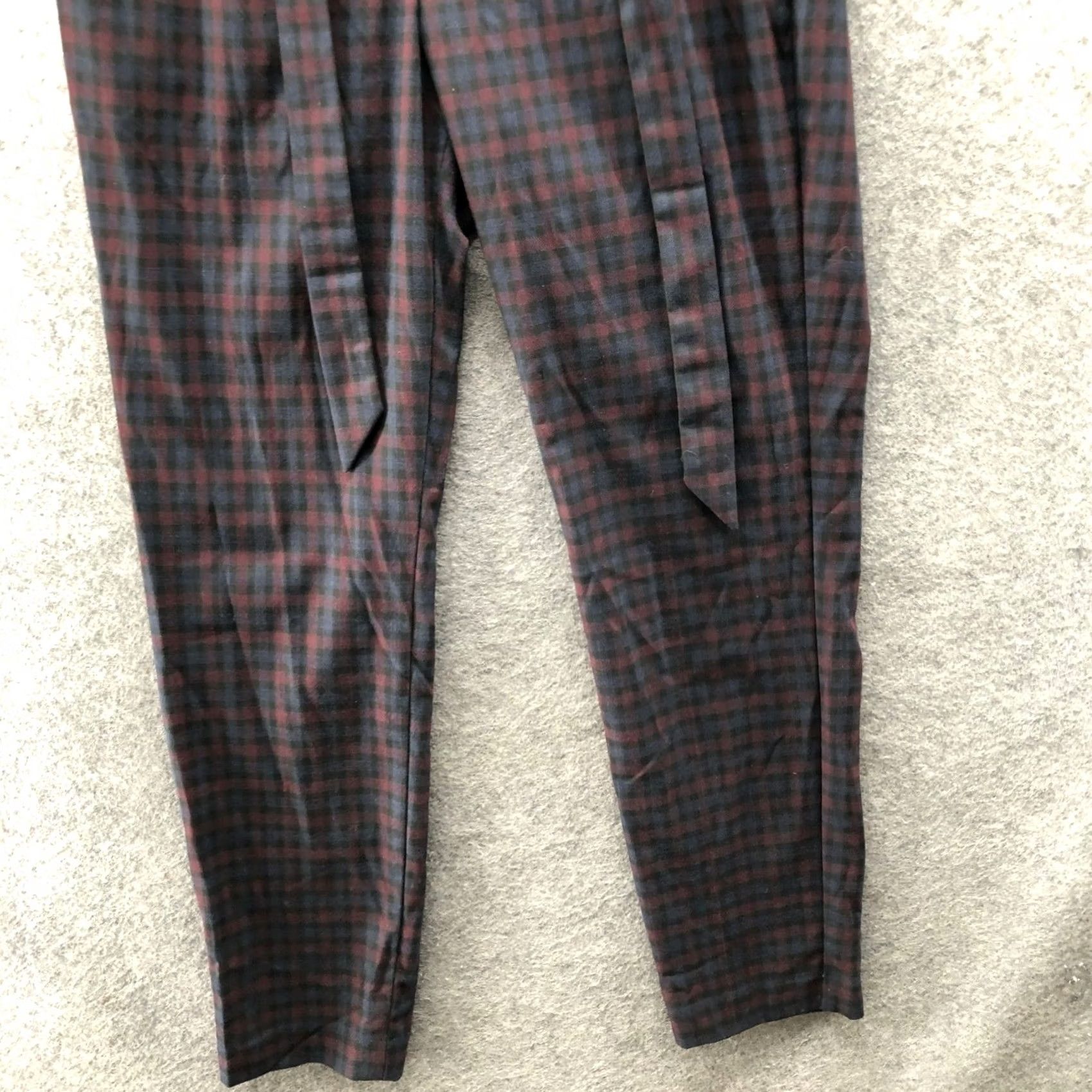 Express Express Dress Pants Womens 8 Tall Plaid Burgundy Navy Tie Waist High Rise Ankle Trimmed Pockets Belted Workwear Pants Size 30" / US 8 / IT 44 - 4 Thumbnail