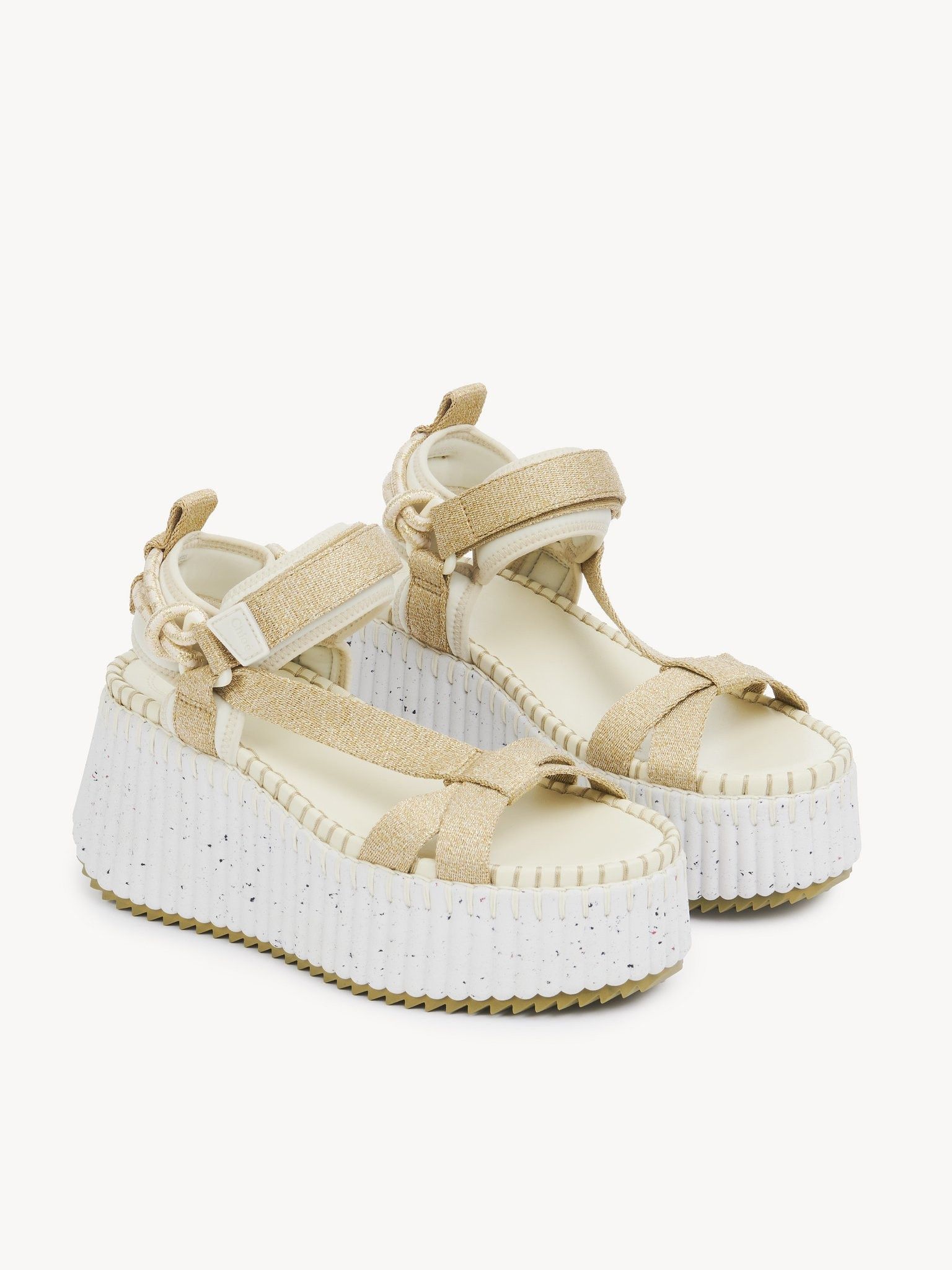 Chloe oc11z0625 Nama Wedge Sandals in Gold/Ivory Size US 11 / IT 41 - 3 Thumbnail
