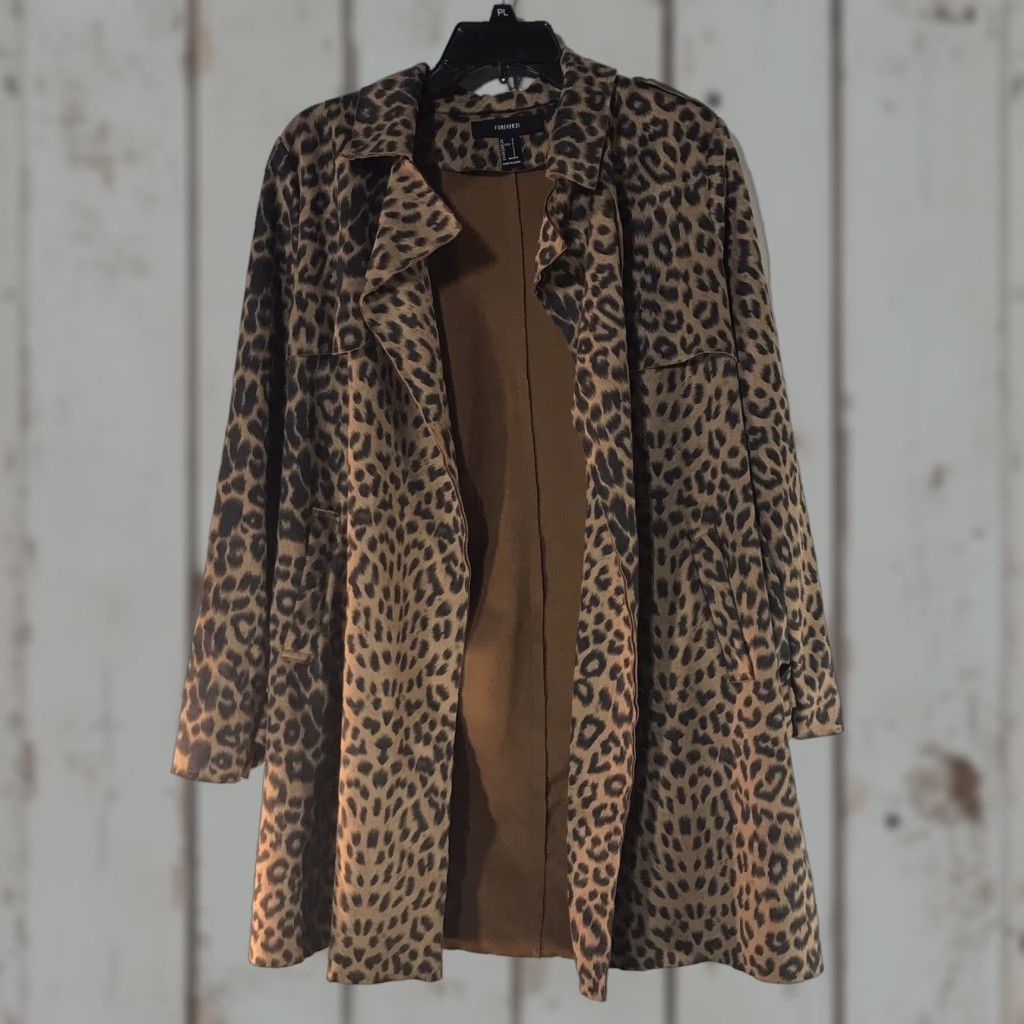 Forever 21 FOREVER 21 Long Jacket Shirt Womens Size S Multicolor Animal Print X-Soft Open Front Size S / US 4 / IT 40 - 1 Thumbnail