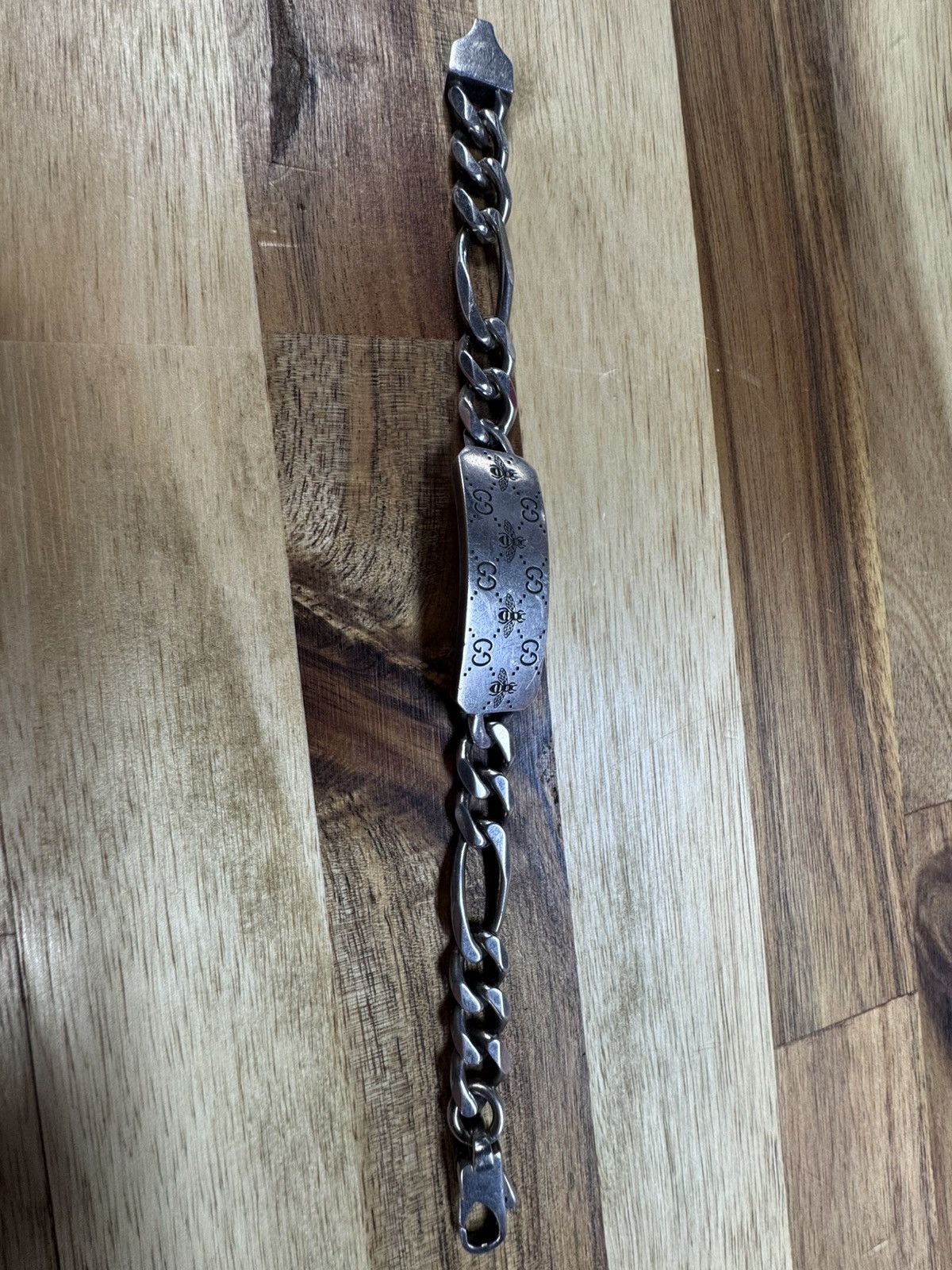 Gucci Gucci GG & Bee Engraved AG925 Silver ID Link Bracelet 7.5 in Size ONE SIZE - 2 Thumbnail