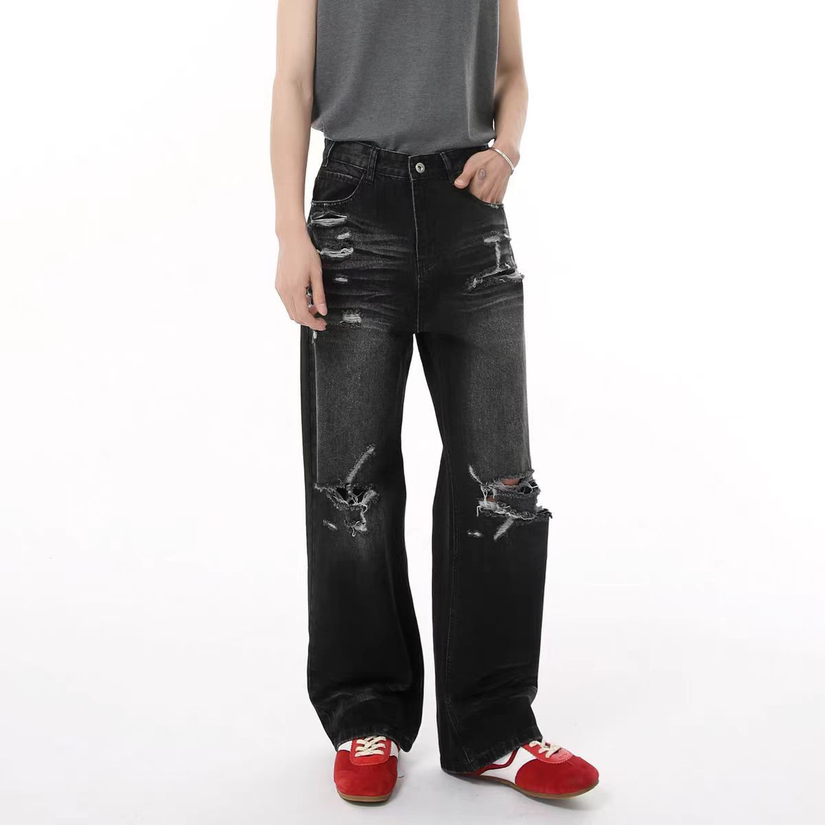 Japanese Brand × Jean Street distressed ripped vintage baggy jeans Size US 32 / EU 48 - 3 Thumbnail