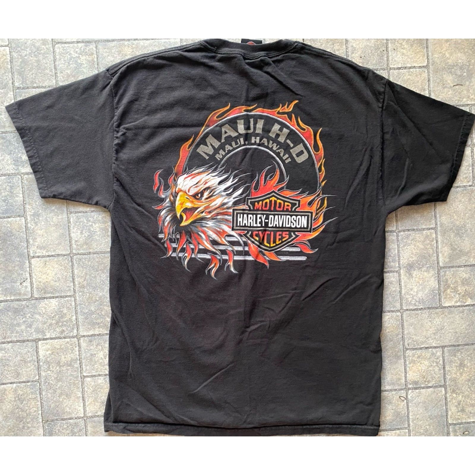 Harley Davidson Harley-Davidson T Shirt Mens Large Flames Eagles Maui Hawaii Short Sleeve Logo Black Kn Moto Hawaiian Size US L / EU 52-54 / 3 - 2 Thumbnail