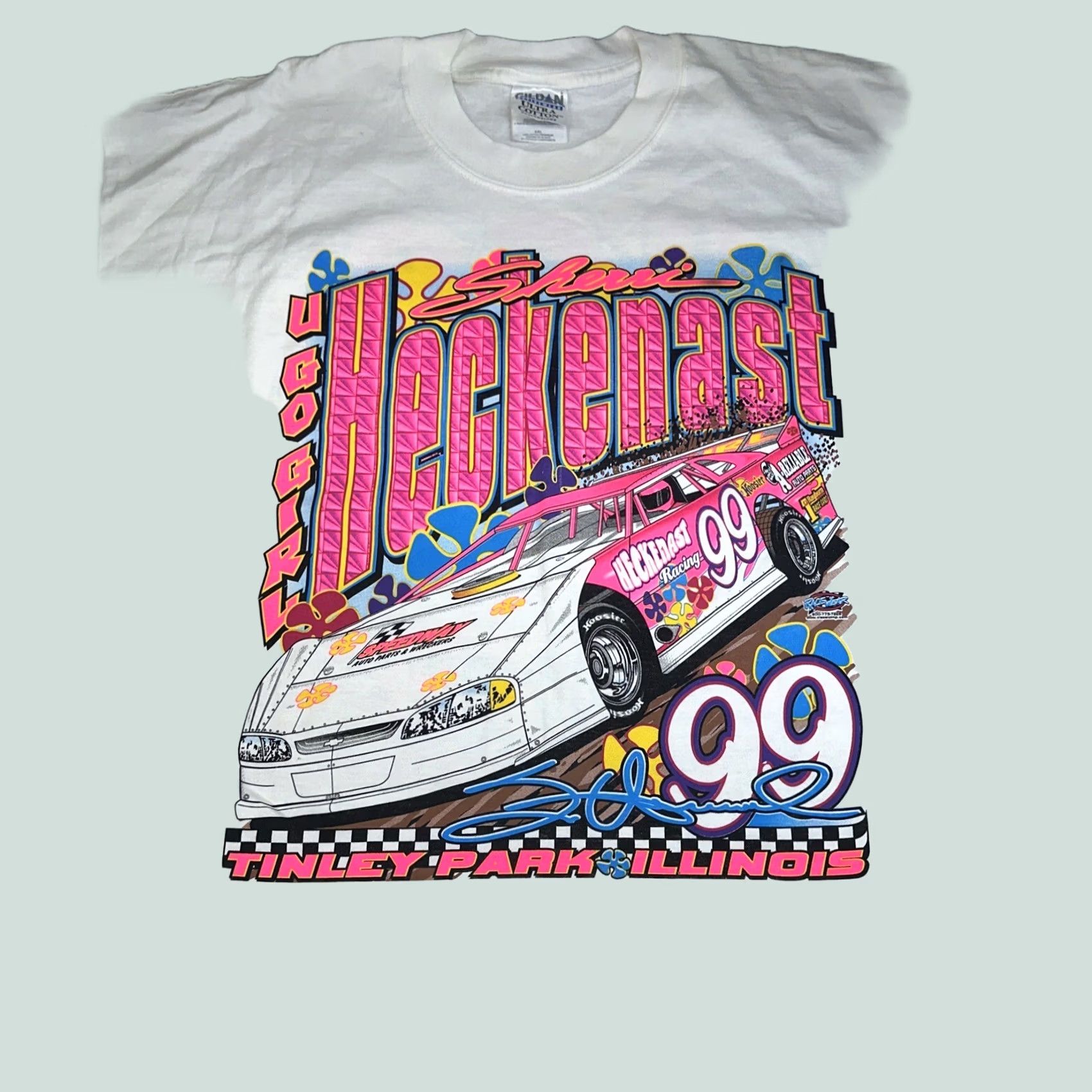 Gildan VINTAGE Nacar Shirt Large Logo Sherri Hecknast Pink 2XL Logo Cars Gildan Mens T-Shirt XXL Pink u Go Girl Size US XXL / EU 58 / 5 - 1 Thumbnail