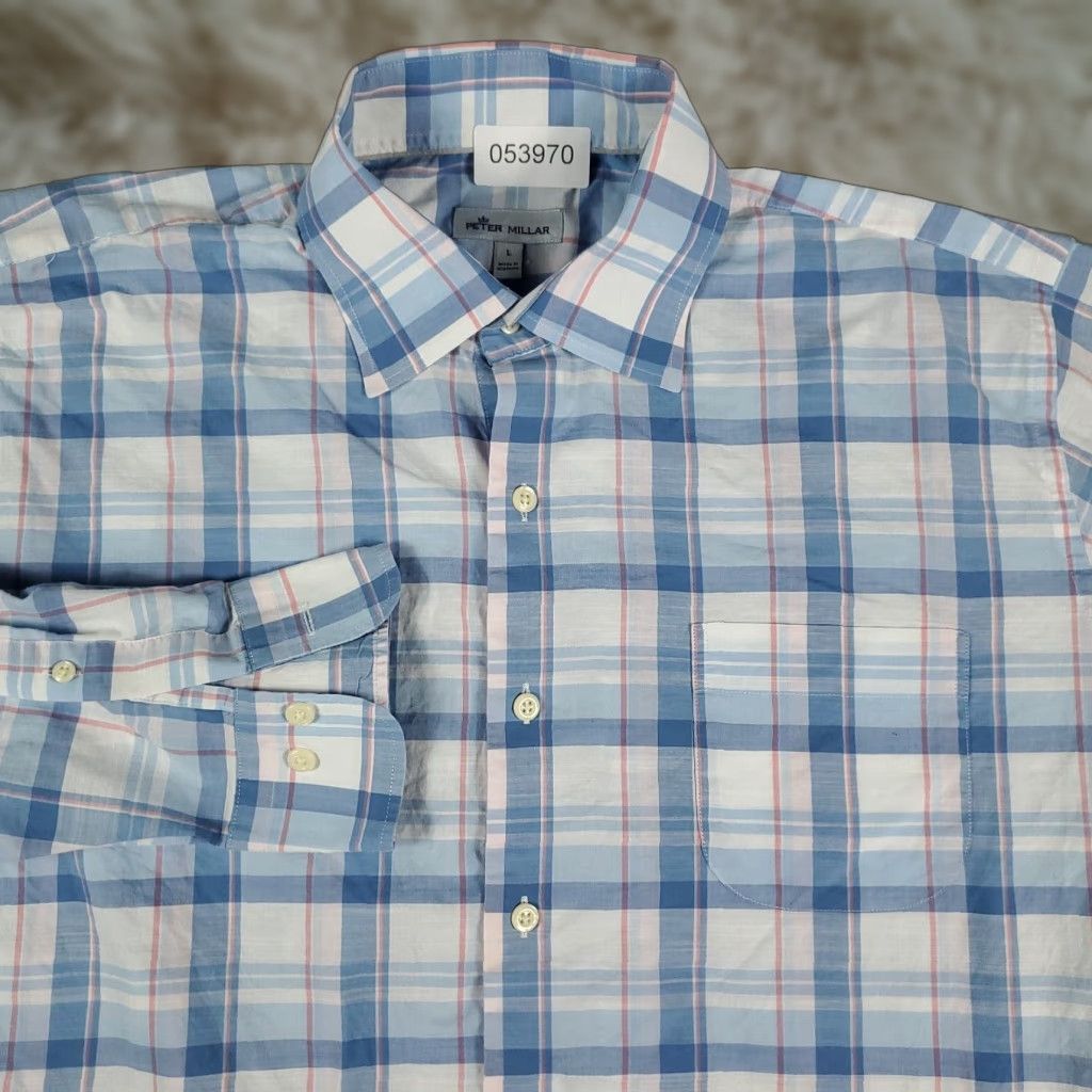 Peter Millar Peter Millar Shirt Mens Size Large Blue Plaid Button-Up Long Sleeve Casual Business Formal Vintage No Size US L / EU 52-54 / 3 - 1 Thumbnail