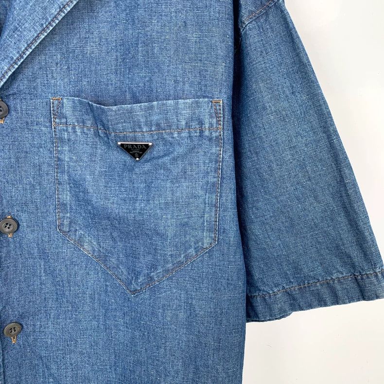 Prada Prada 23 blue logo triangle lapel cotton short-sleeved deni Size US M / EU 48-50 / 2 - 4 Thumbnail