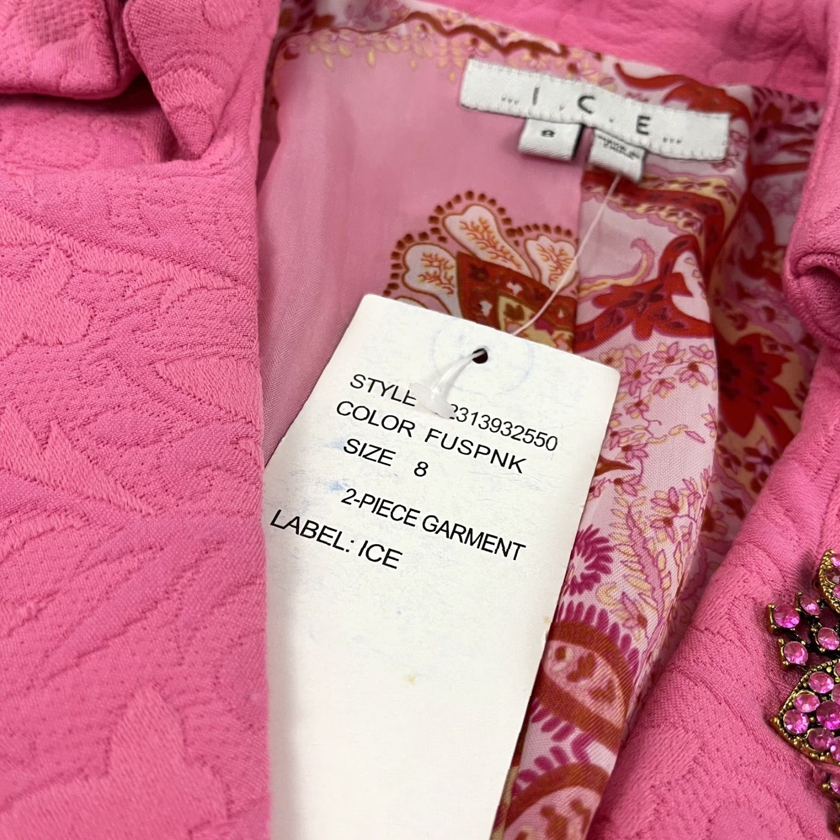 Vintage I.C.E Blazer Womens Size 8 Pink Textured Jeweled Closure Jacket Career Office Shirt/Blazer (if needed) Size M / US 6-8 / IT 42-44 - 3 Thumbnail