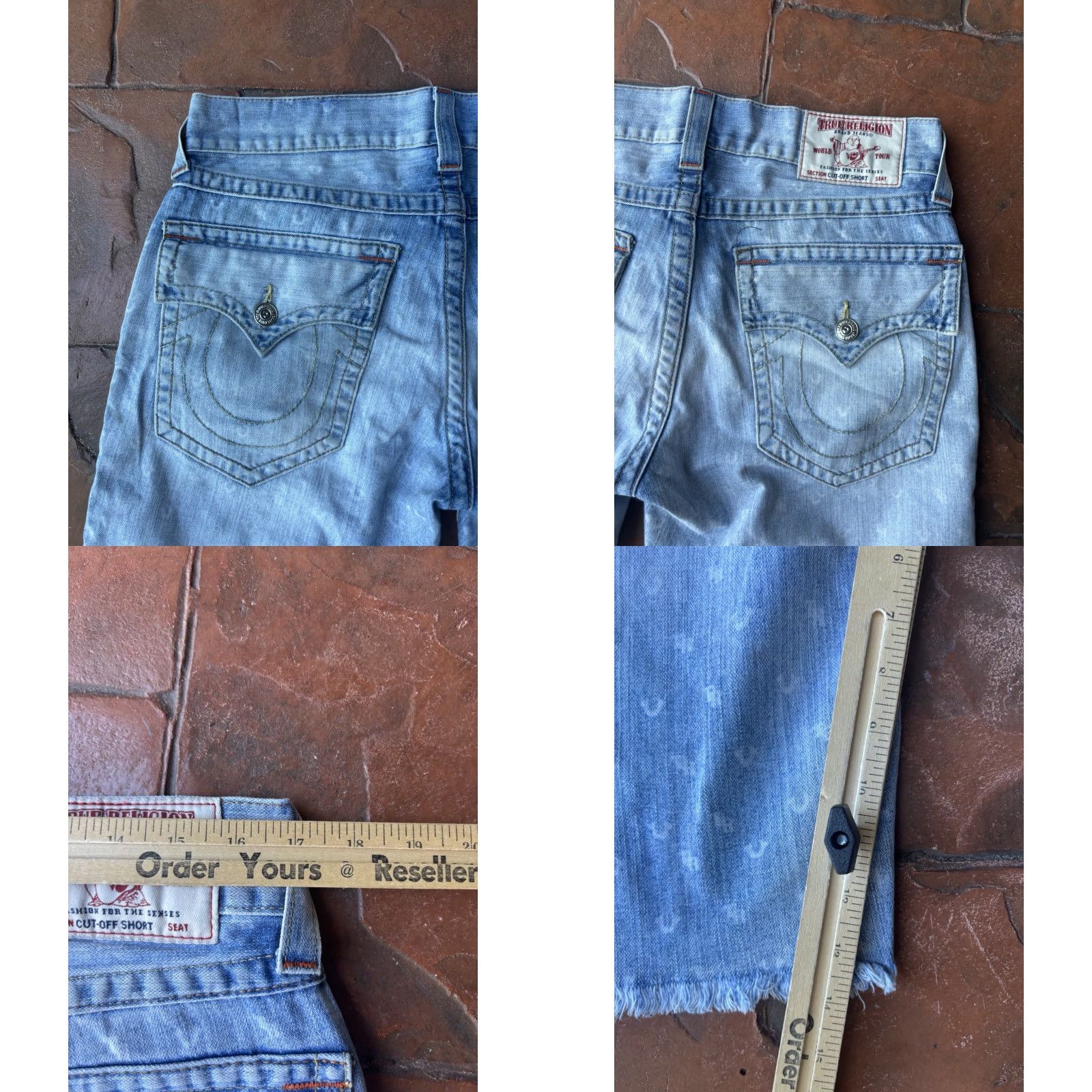 True Religion Y2K True Religion Mens Distressed Cut Off Jean Shorts 33 Blue Denim Distressed Front Flat Front Cargo Pockets Relaxed Casual Size US 33 - 8 Thumbnail