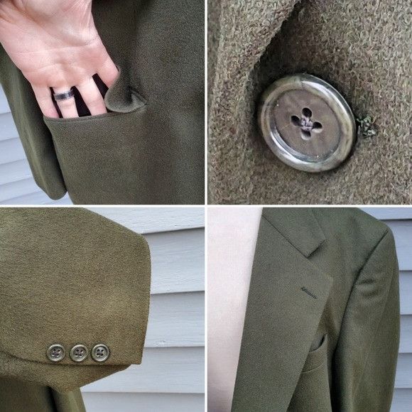 Vintage Vintage 70s Neiman Marcus Olive Green 100% Cashmere Blazer L Size 44R - 4 Thumbnail