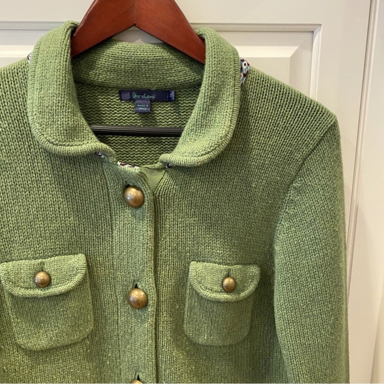 Boden Boden 90s Green Wool Cardigan Coat Knit Blazer Size L / US 10 / IT 46 - 2 Thumbnail