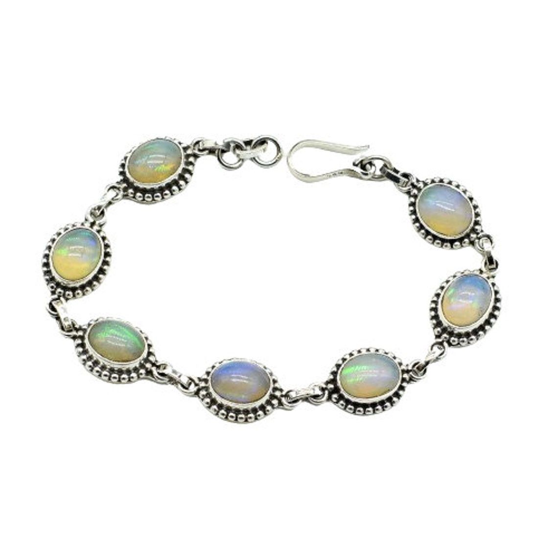 Handmade Natural Ethiopian Opal Gemstone Bracelet, AA Opal Bracelet Size ONE SIZE - 3 Thumbnail