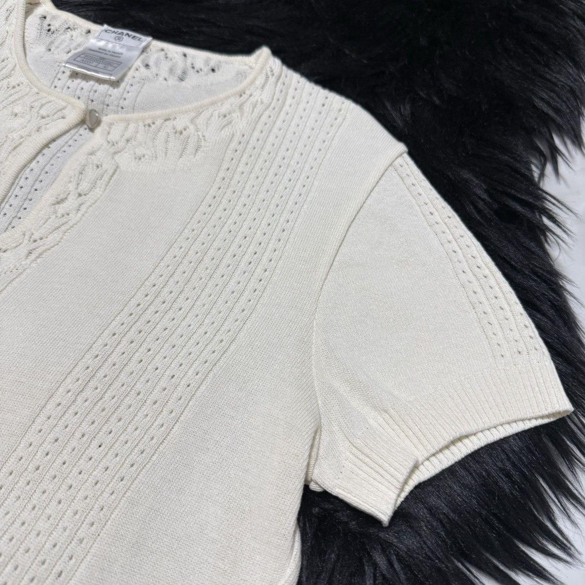 Chanel Chanel COCO button short sleeve knit sweater 42 off-white Size M / US 6-8 / IT 42-44 - 9 Thumbnail