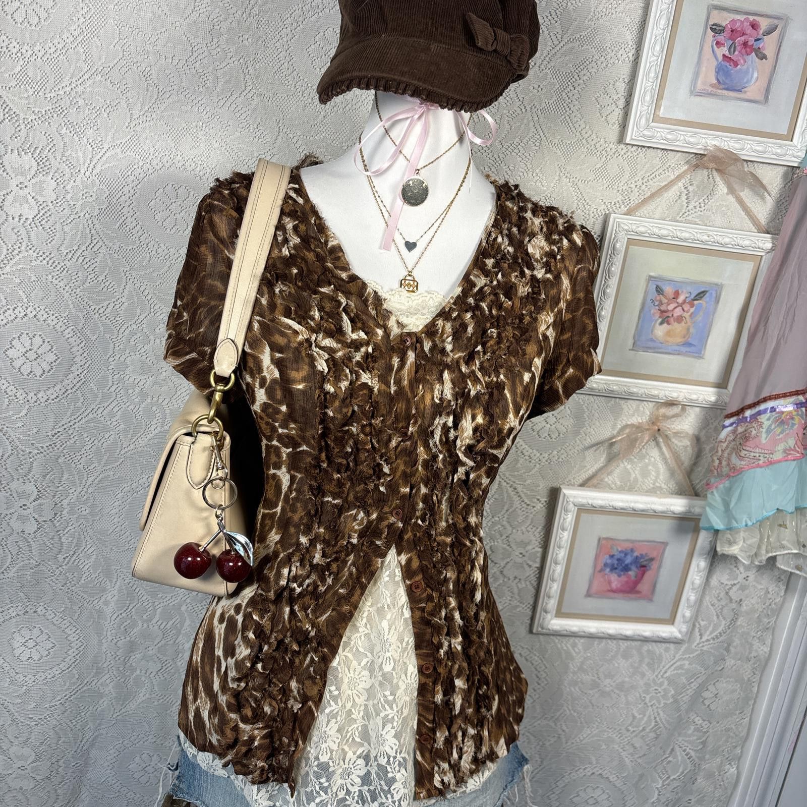 Other y2k silk cheetah print ruffle button up blouse Size XL / US 12-14 / IT 48-50 - 2 Thumbnail