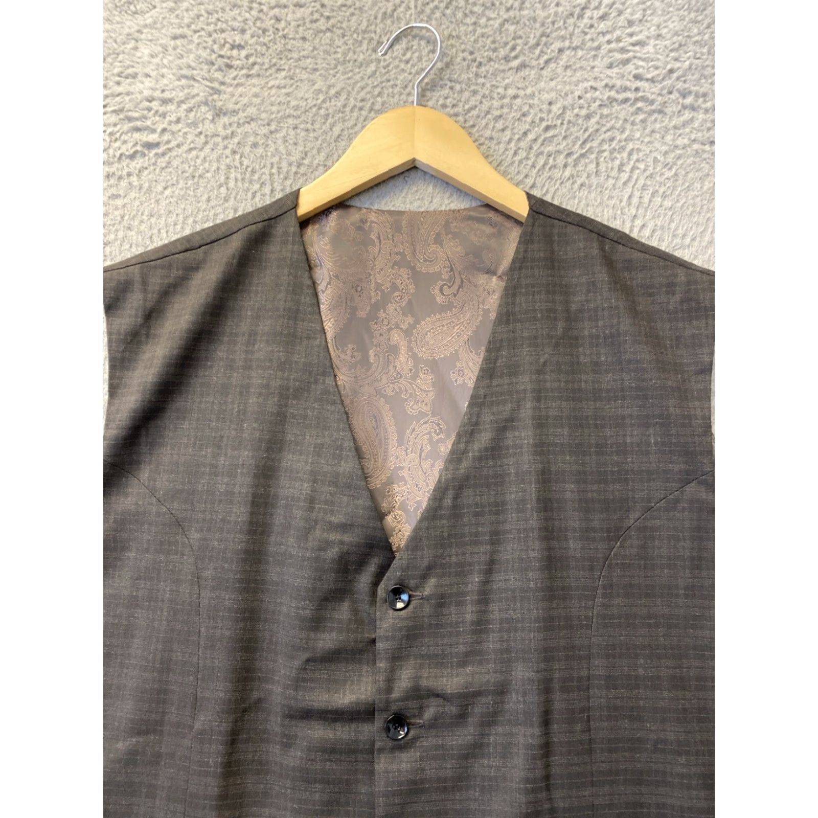Vintage VINTAGE French Crown Vest Tuxedo Vest Brown 46 Regular Men Adult 46 Brown 1 Button Missing Vest Size 46R - 2 Thumbnail