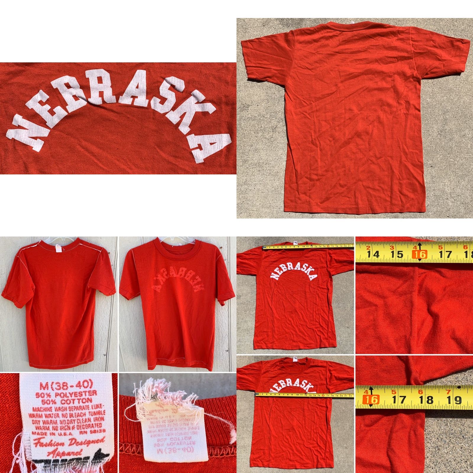 Vintage VINTAGE Nebraska Shirt M 38-40 Made In USA Single Stitch Red Men Graphic Tee 1970s Sportswear/Beach XS-? Size US M / EU 48-50 / 2 - 8 Thumbnail