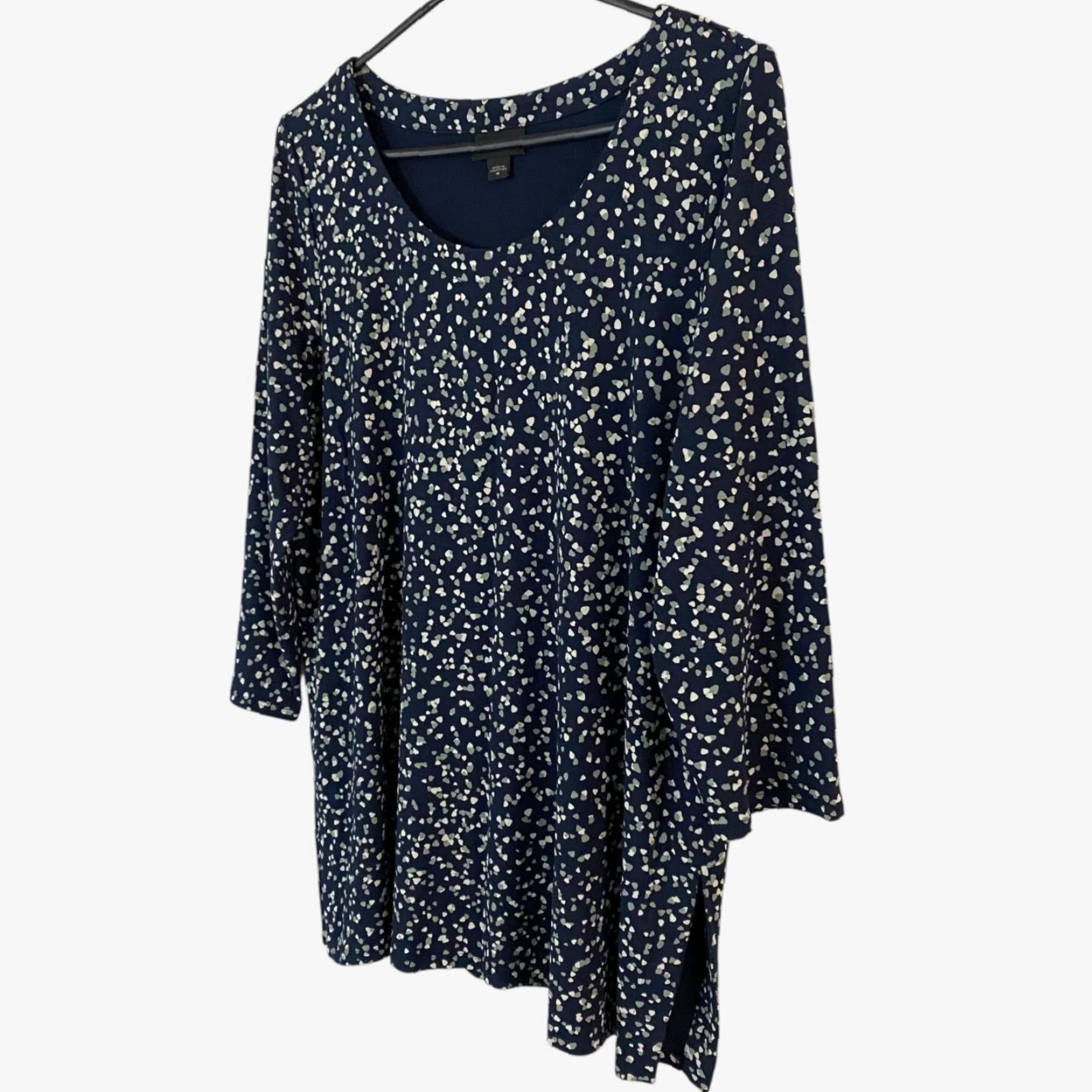 J. Jill VINTAGE J.Jill Wearever Collection Printed Tunic Blouse Navy Blue Women's Medium 3/4 Sleeve Classic Travel Workwear Size M / US 6-8 / IT 42-44 - 3 Thumbnail