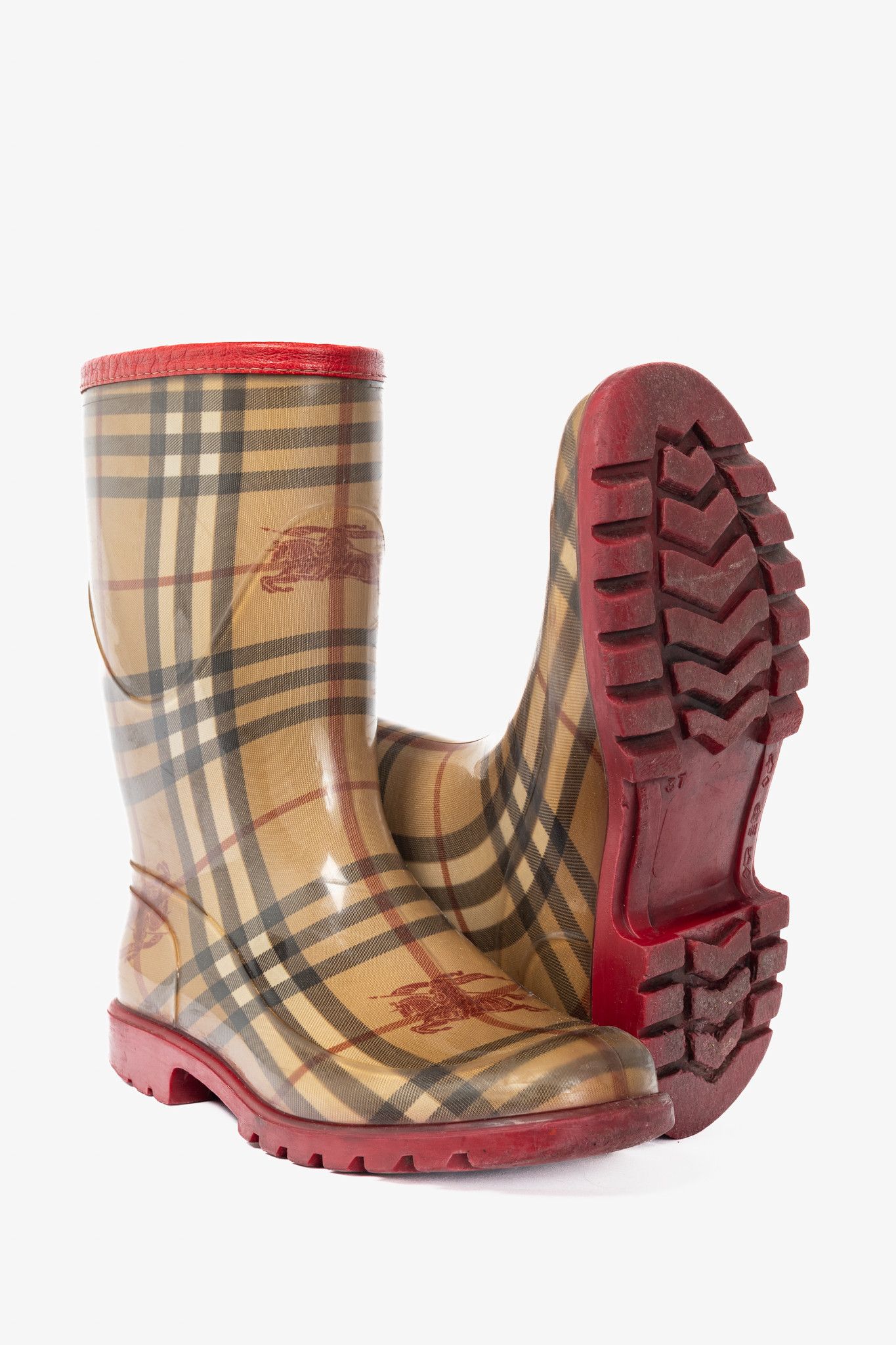Burberry Burberry Splash Mid Haymarket Leather Rainboots Size US 6.5 / IT 36.5 - 4 Thumbnail