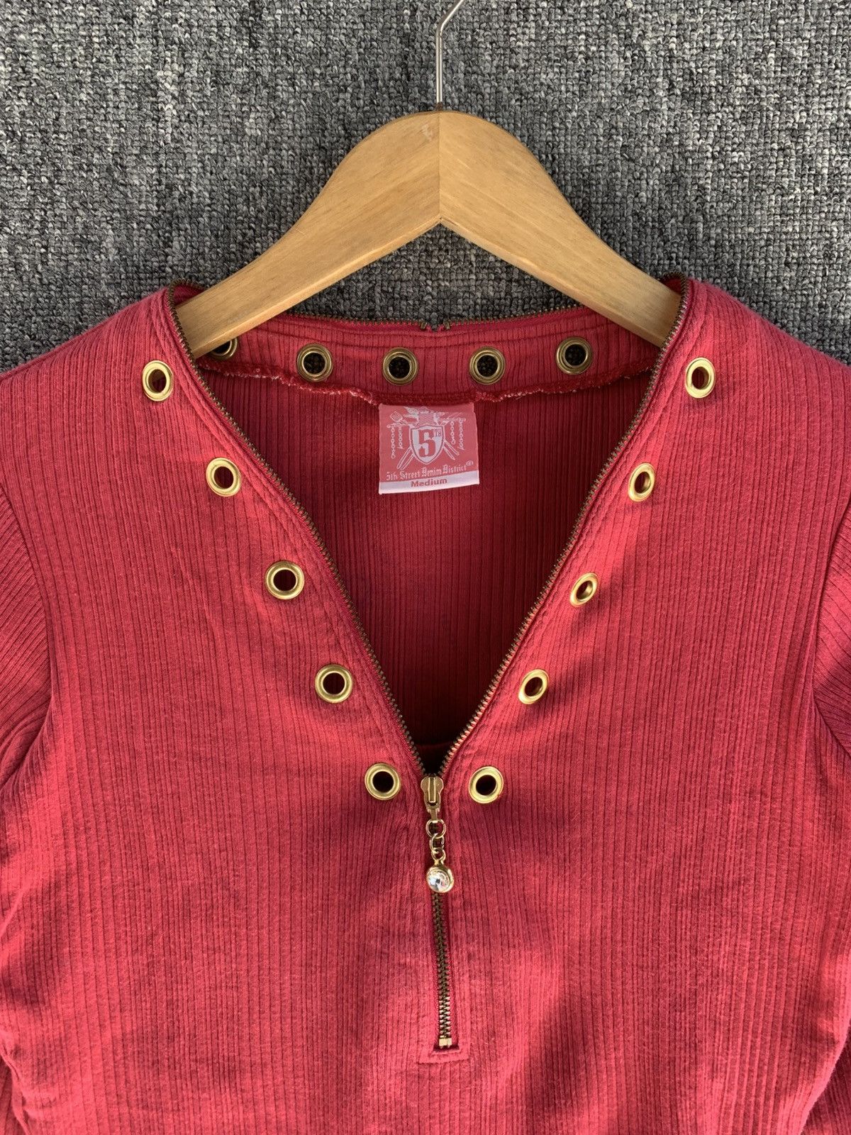 Japanese Brand 5th Street Pink Zip Collar Studded Long Sleeve Size M / US 6-8 / IT 42-44 - 3 Thumbnail