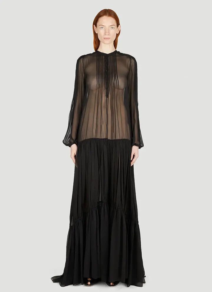 Saint Laurent Paris o1s1wg111124 Long Dress In Crepe Muslin in Black Size M / US 6-8 / IT 42-44 - 1 Thumbnail